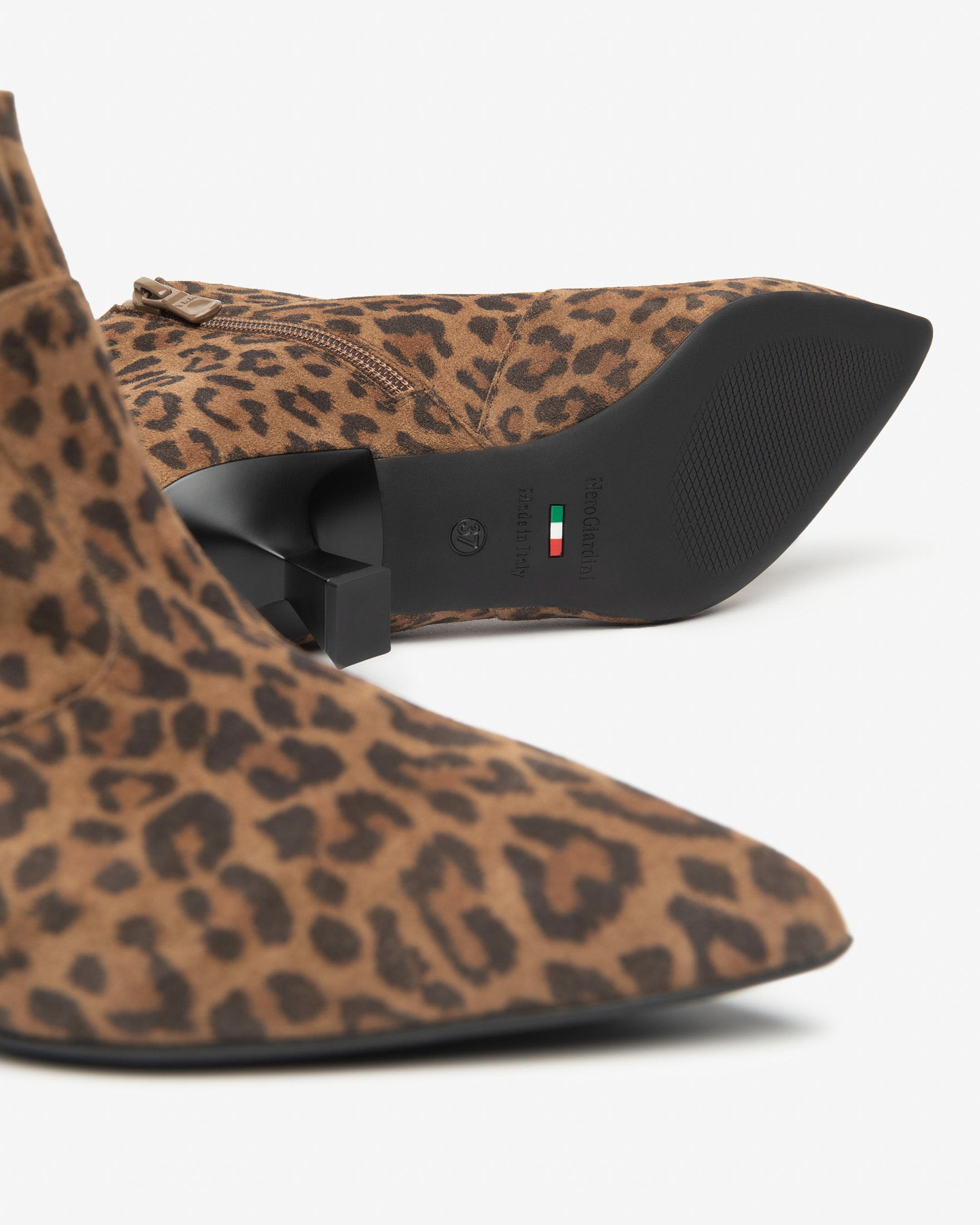 Nerogiardini Bottines Femme Cuir Velours Léopard Talon 50 mm