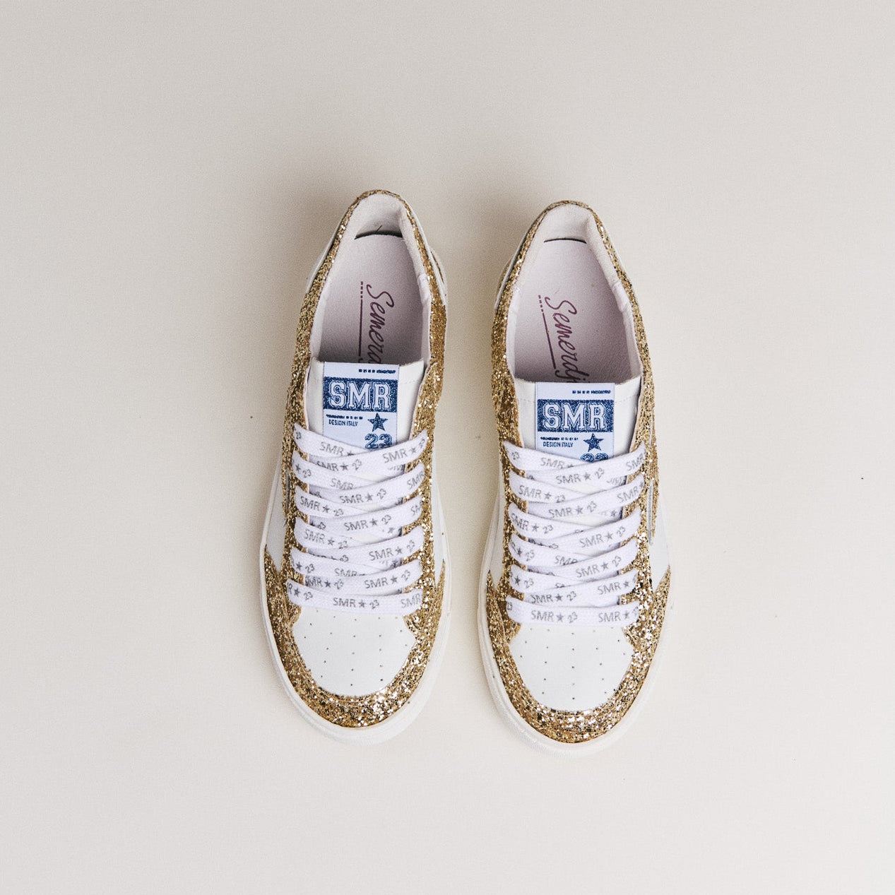 SMR Noubar D440 baskets cuir blanc et or