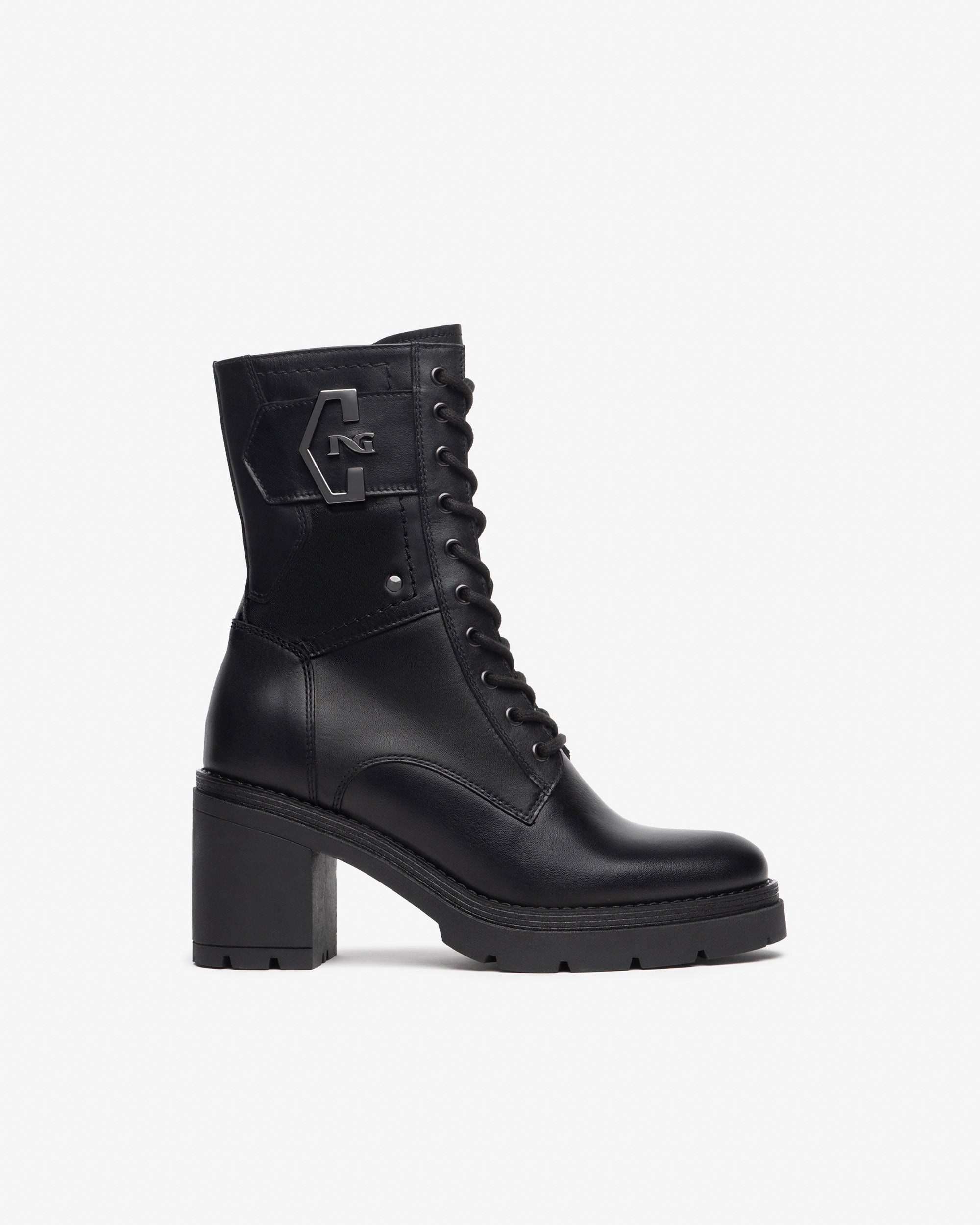 NeroGiardini Bottines Femme en Cuir Combat Boots Hiver