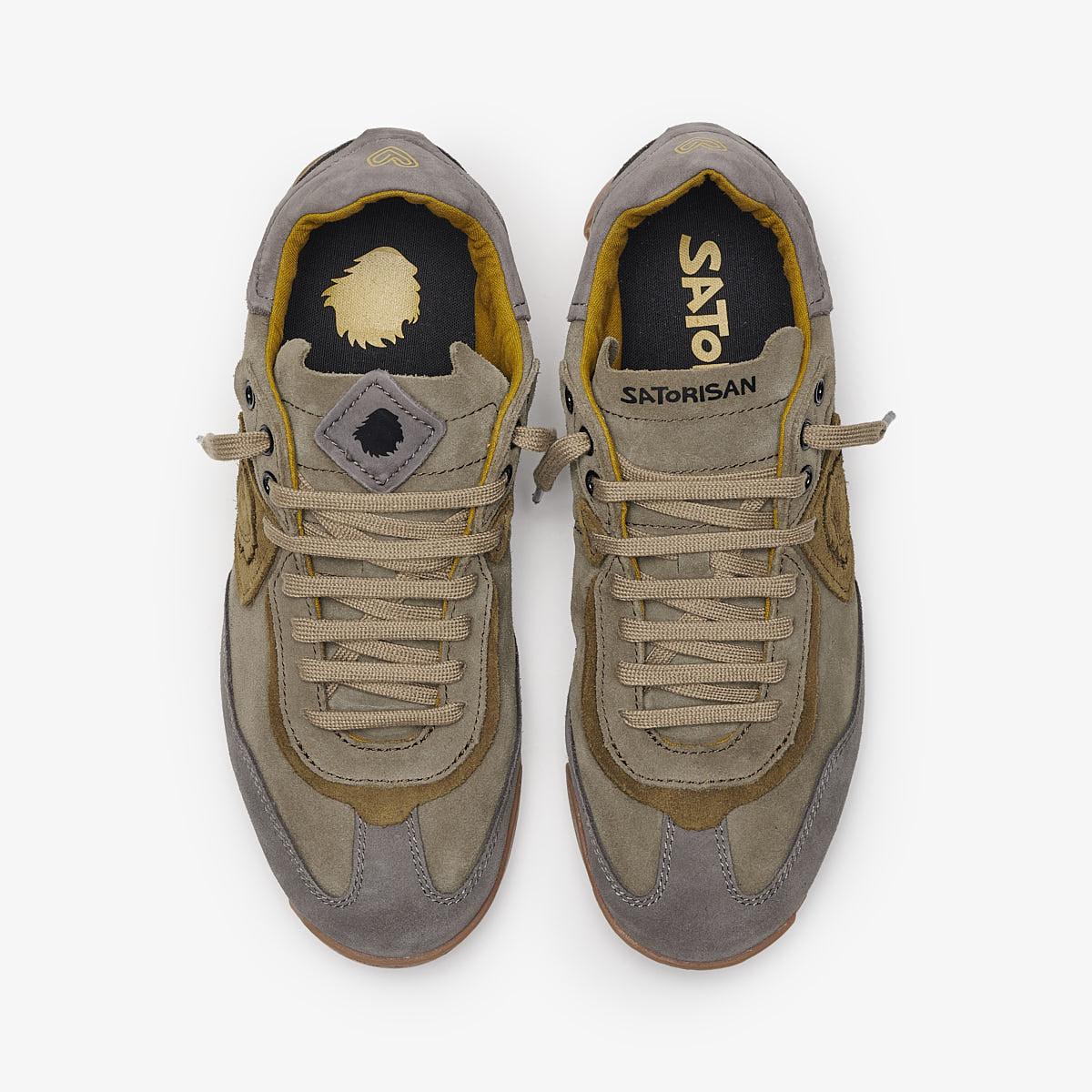 Satorisan Ensō Suede baskets peat green daim
