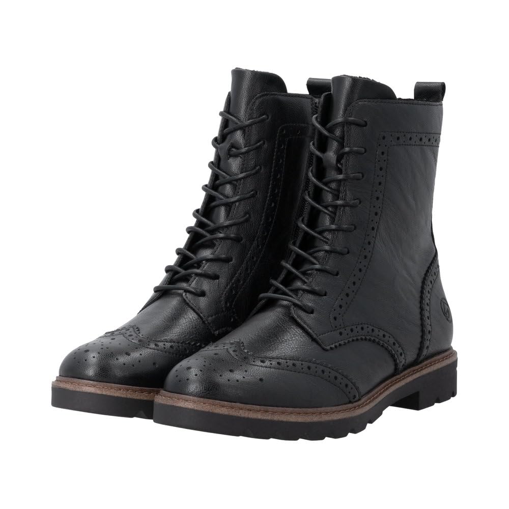 Remonte D2Q73 bottes à lacets femme noir cuir zip