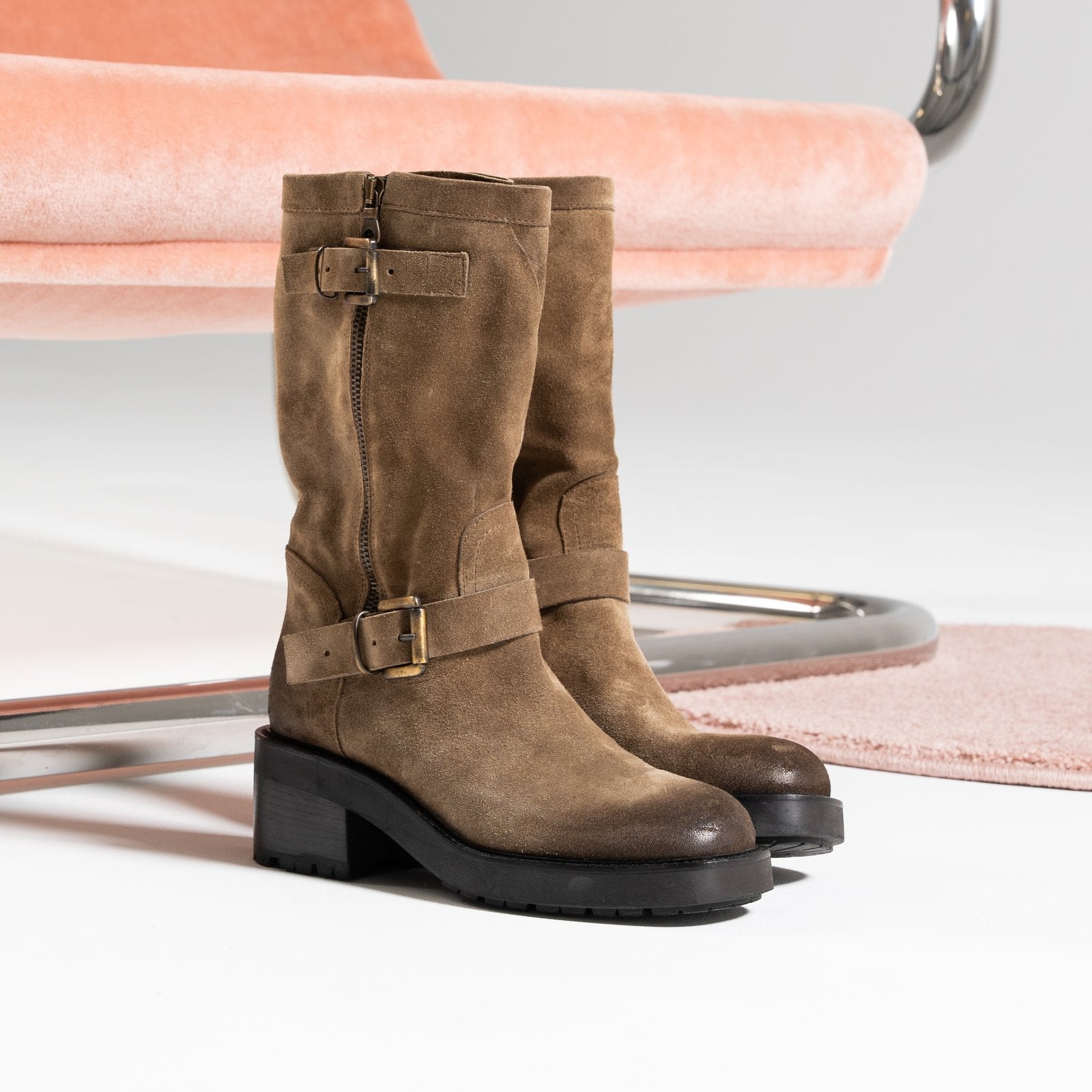 SMR Biker E1468E1 bottines daim beige talon 6 cm
