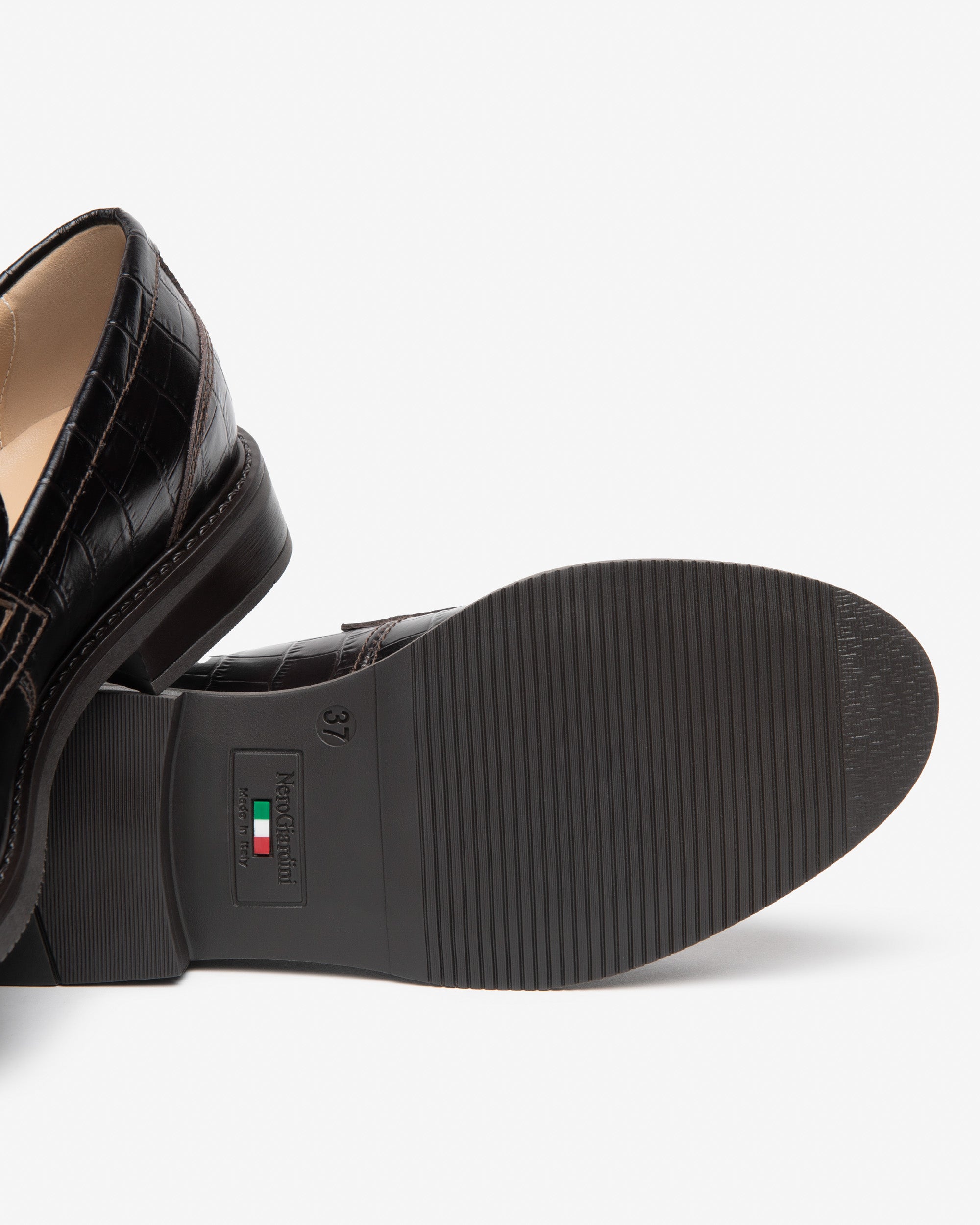 Nerogiardini Mocassins Femme Cuir Effet Croco Semelle Caoutchouc