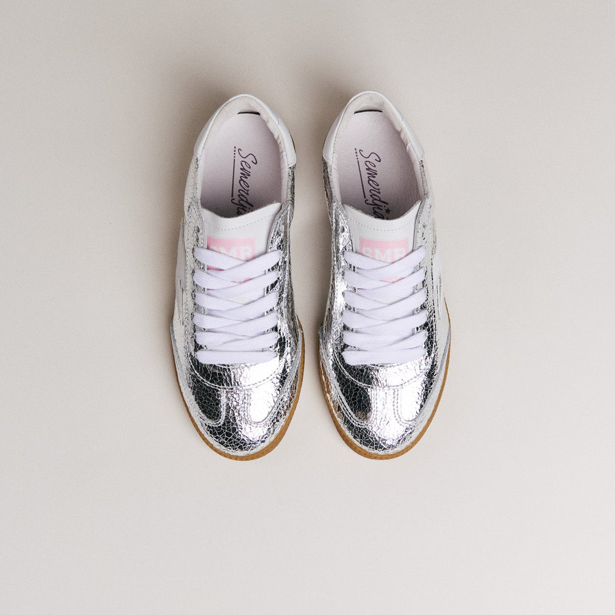 SMR Emily D328 baskets cuir argent crack