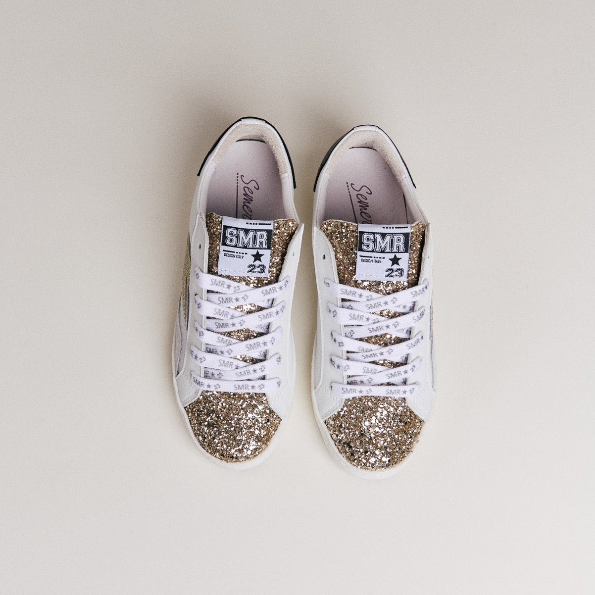 SMR Larry D589 Baskets Blanc Or Semelle Épaisse