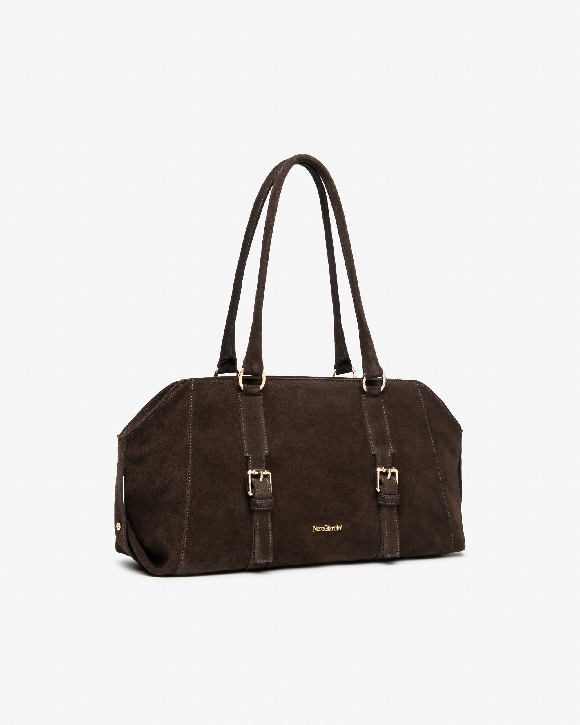 NeroGiardini Sac Bowling Femme Cuir Daim Boucles Dorées
