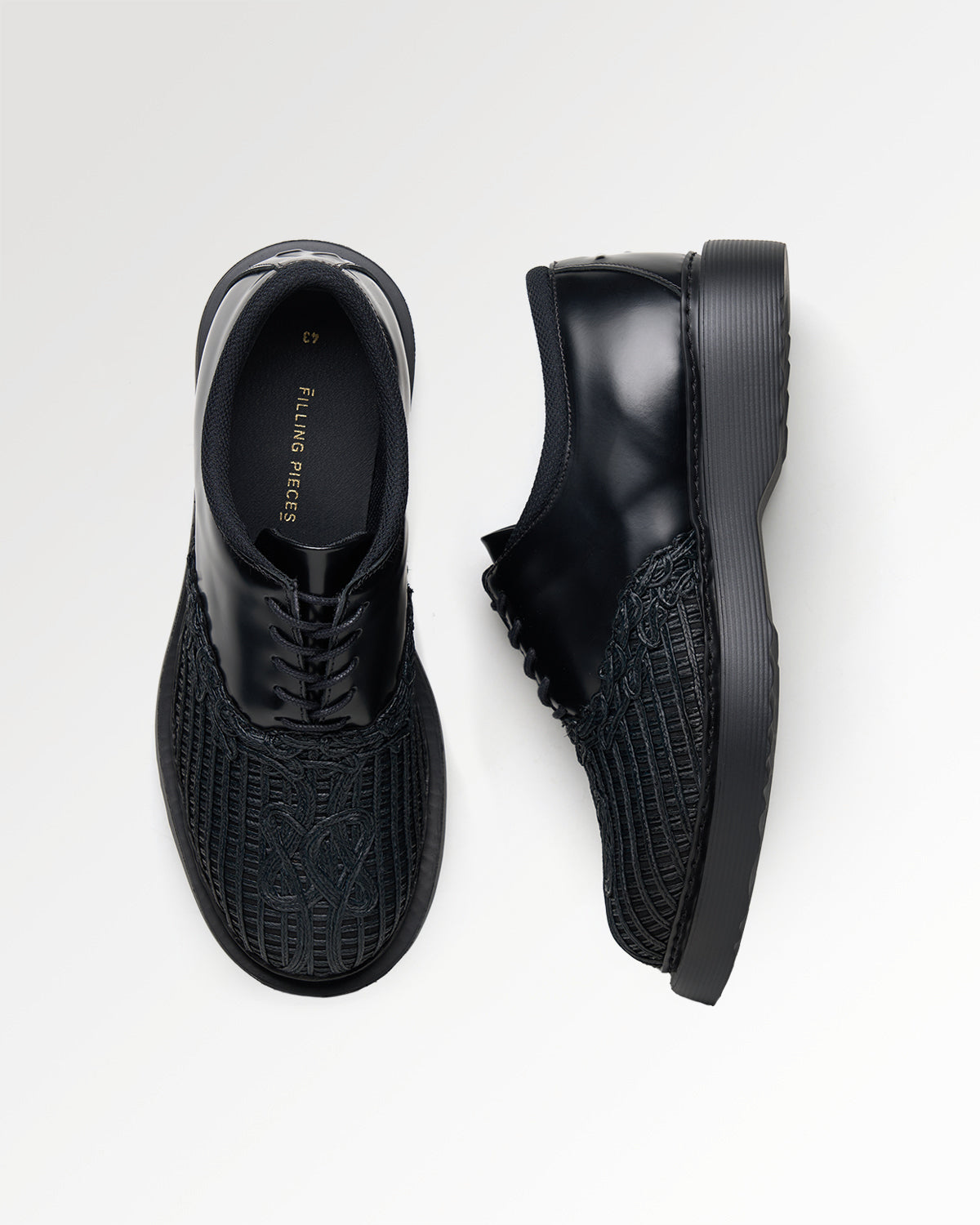 Filling Pieces Bulky Derby Panier derby cuir tressé noir Black