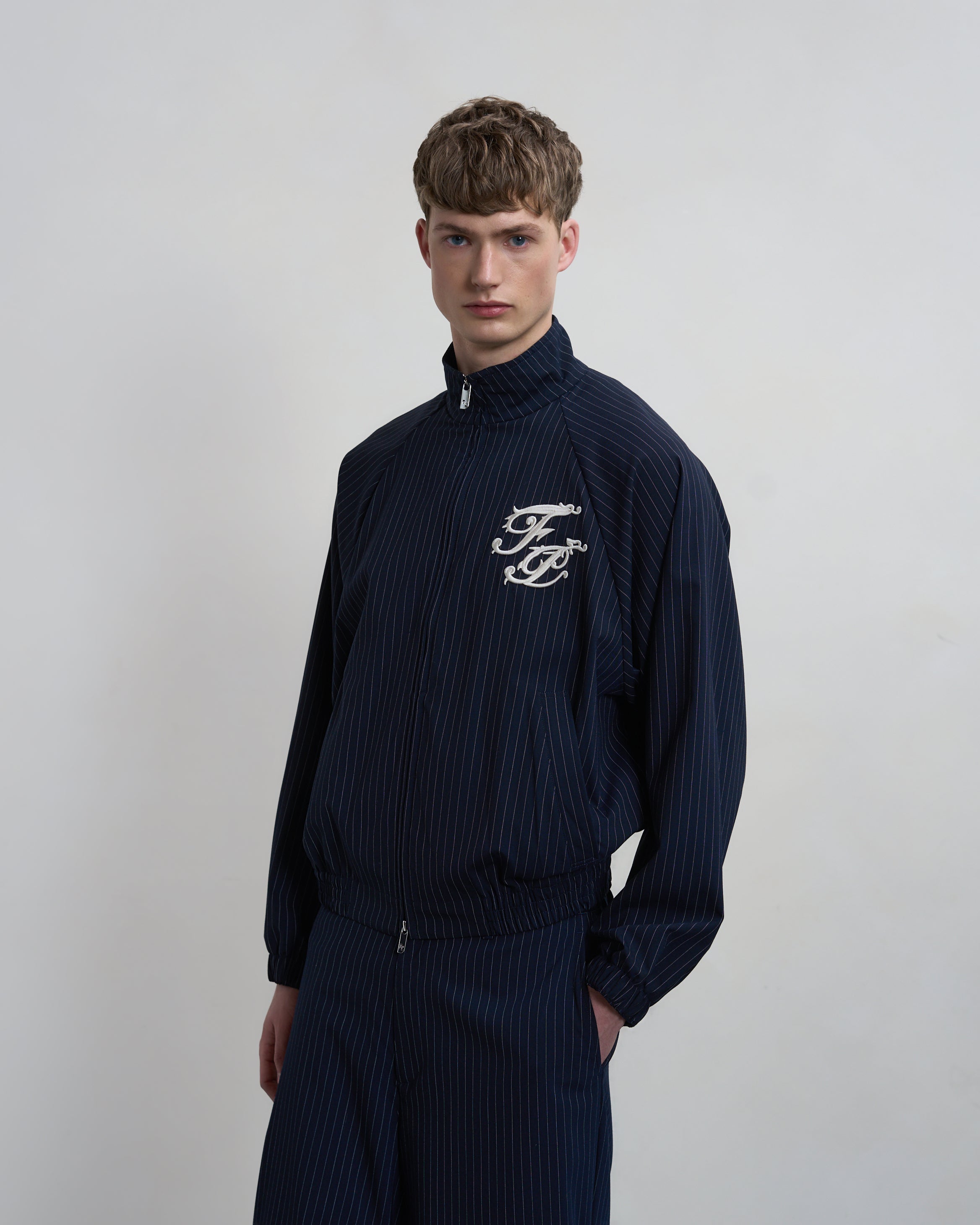Filling Pieces Track Jacket Pinstripe Blue veste laine
