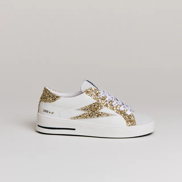 SMR Maya D600 baskets cuir blanc or semelle épaisse