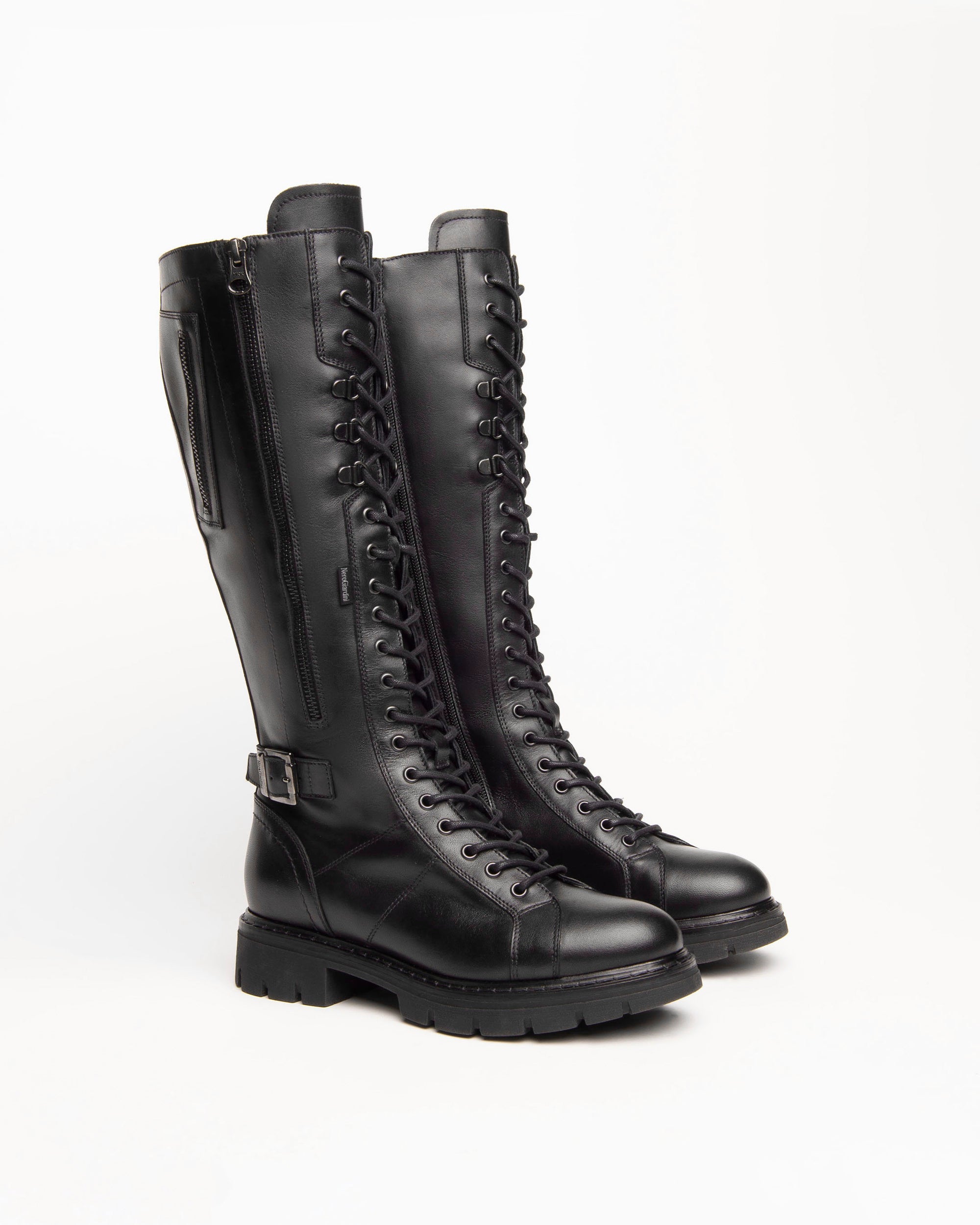 NeroGiardini Bottes Cuir Femme Lacets Rock 3 cm