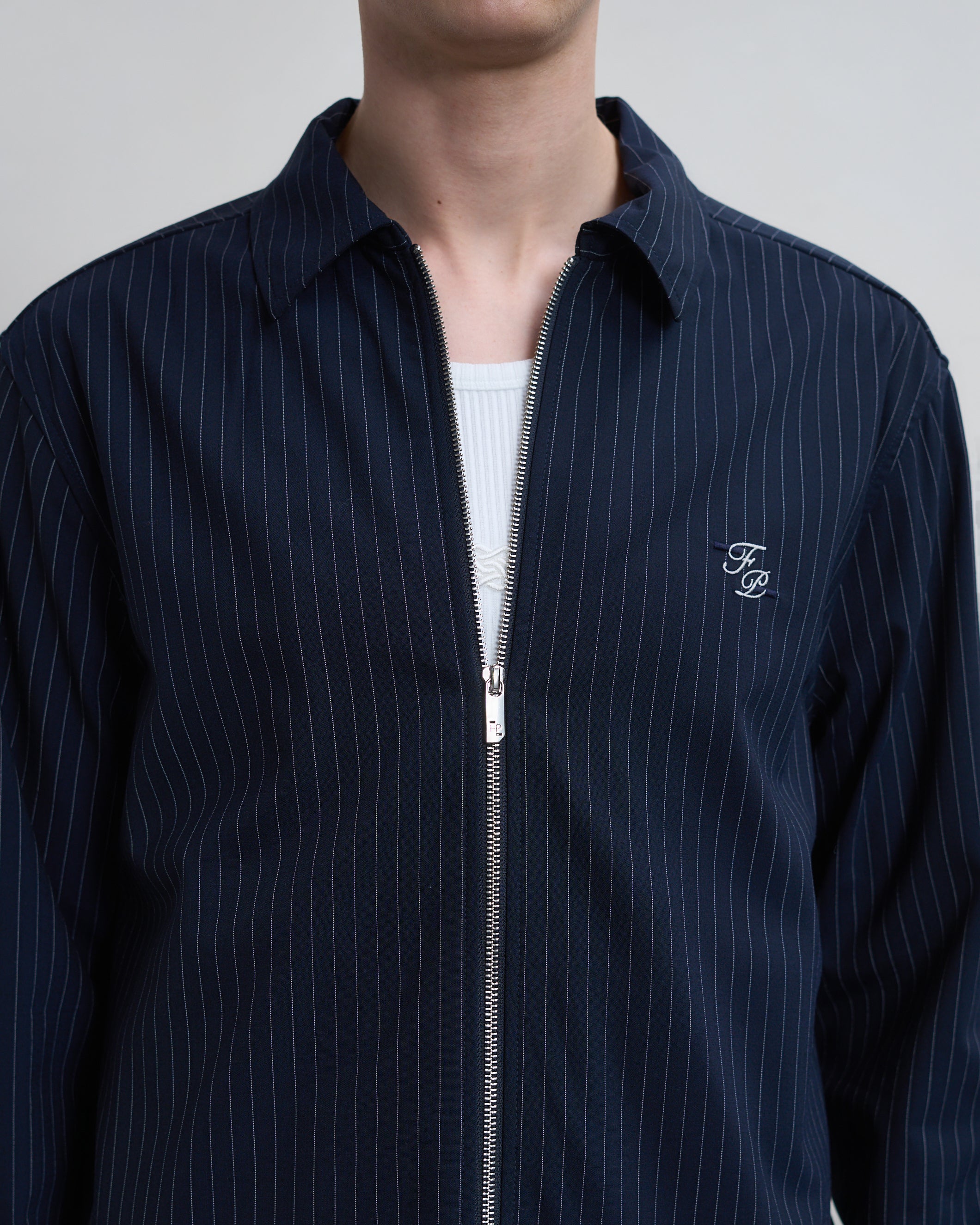 Filling Pieces Coach Jacket Pinstripe Veste Bleu Marine Laine