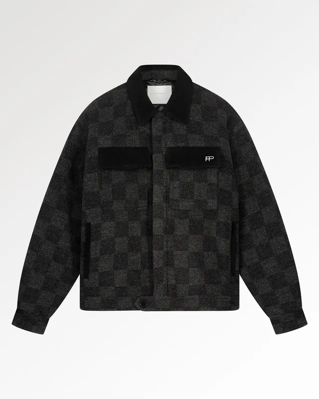 Filling Pieces Box Jacket Wool Check veste laine noire à carreaux
