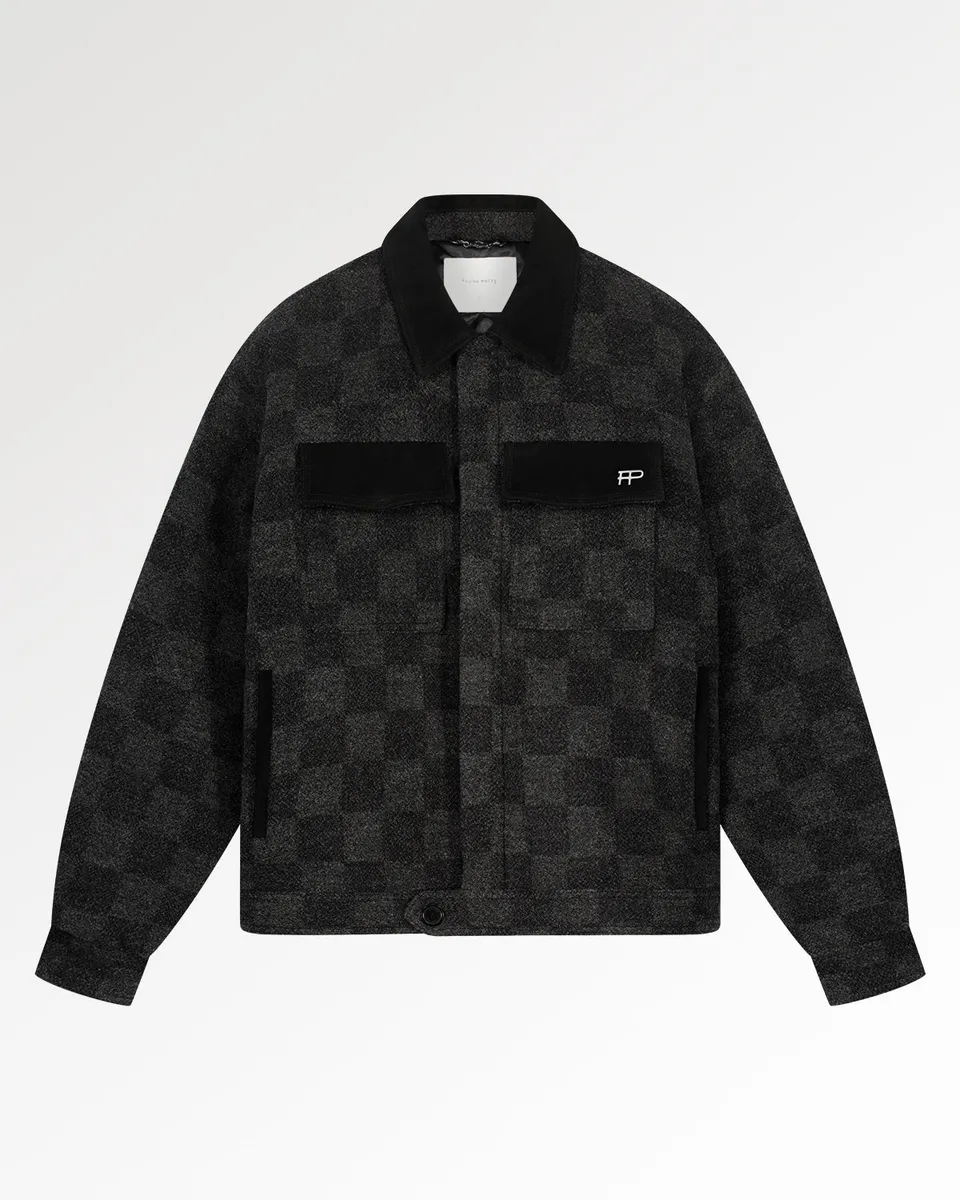 Filling Pieces Box Jacket Wool Check veste laine noire à carreaux
