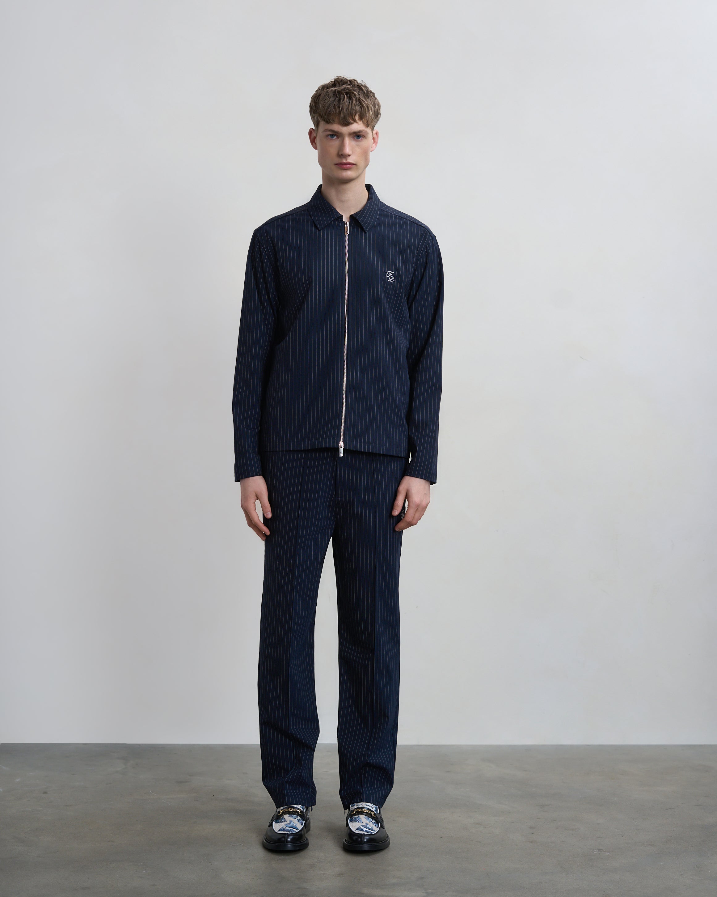 Filling Pieces Coach Jacket Pinstripe Veste Bleu Marine Laine