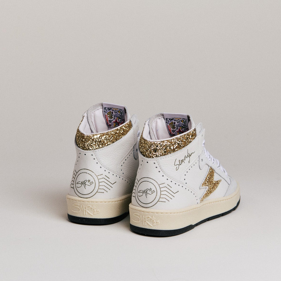 SMR Baskets Braga D593 cuir blanc or