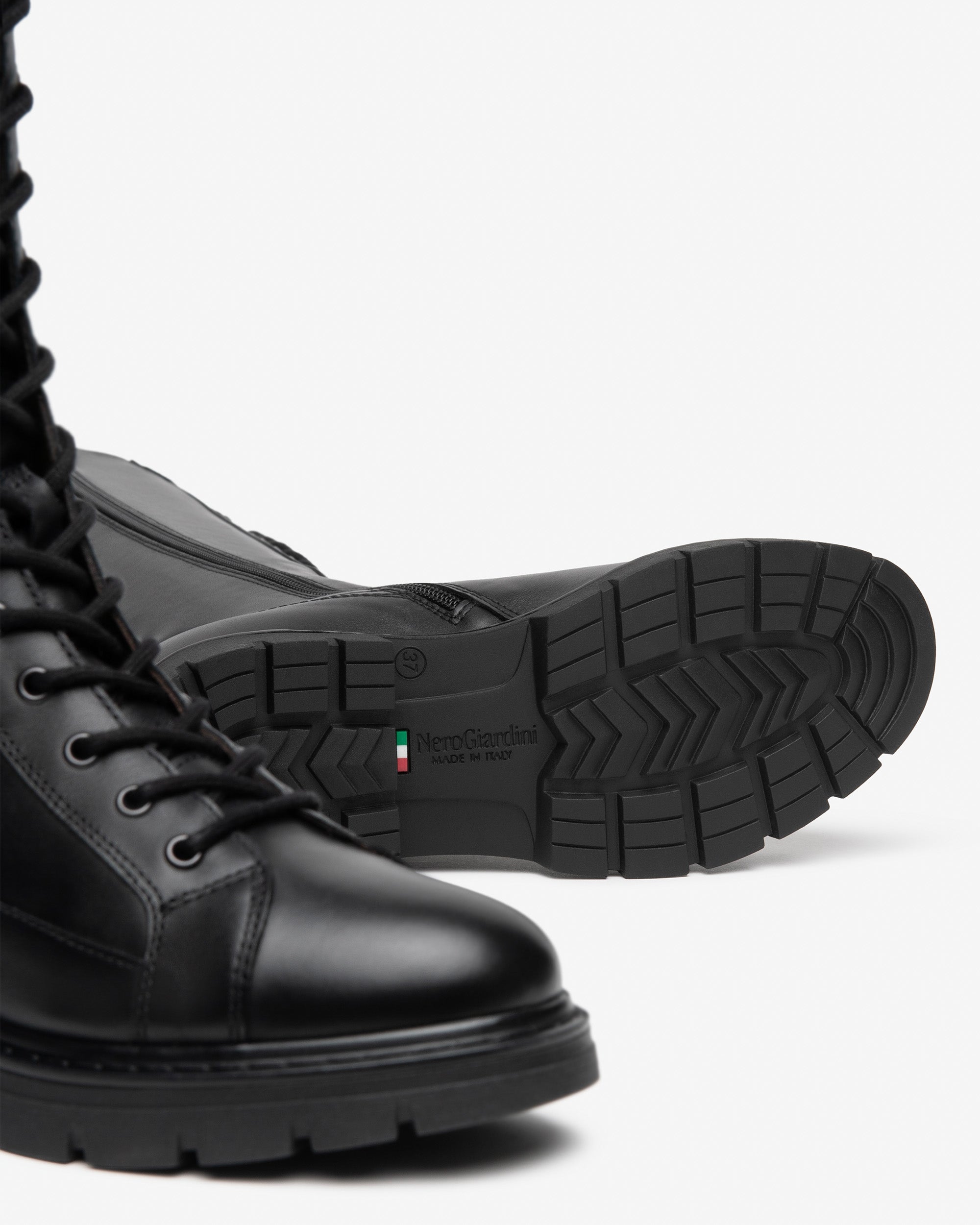 NeroGiardini Bottes Femme Cuir à Lacets Talon 30mm