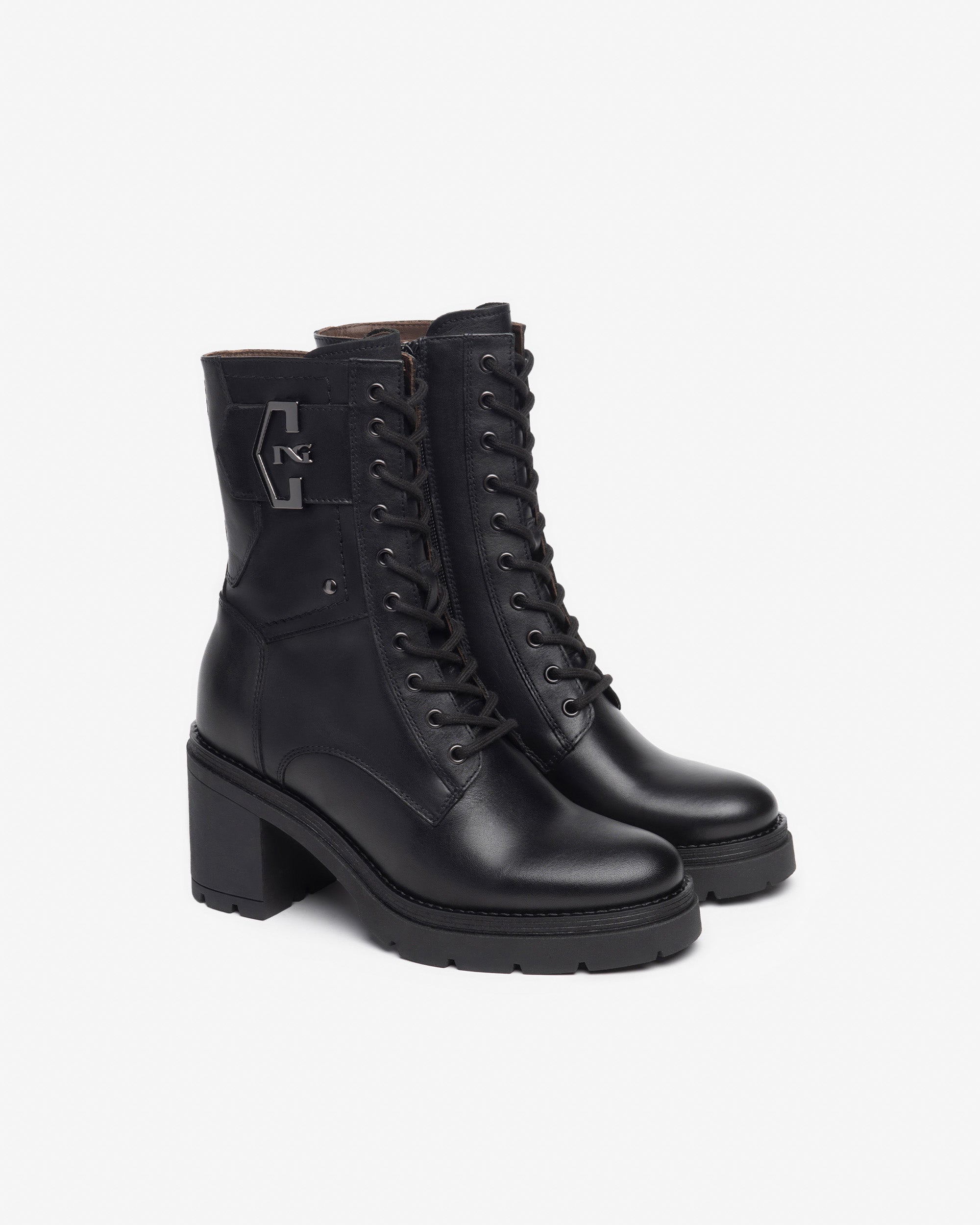 NeroGiardini Bottines Femme en Cuir Combat Boots Hiver
