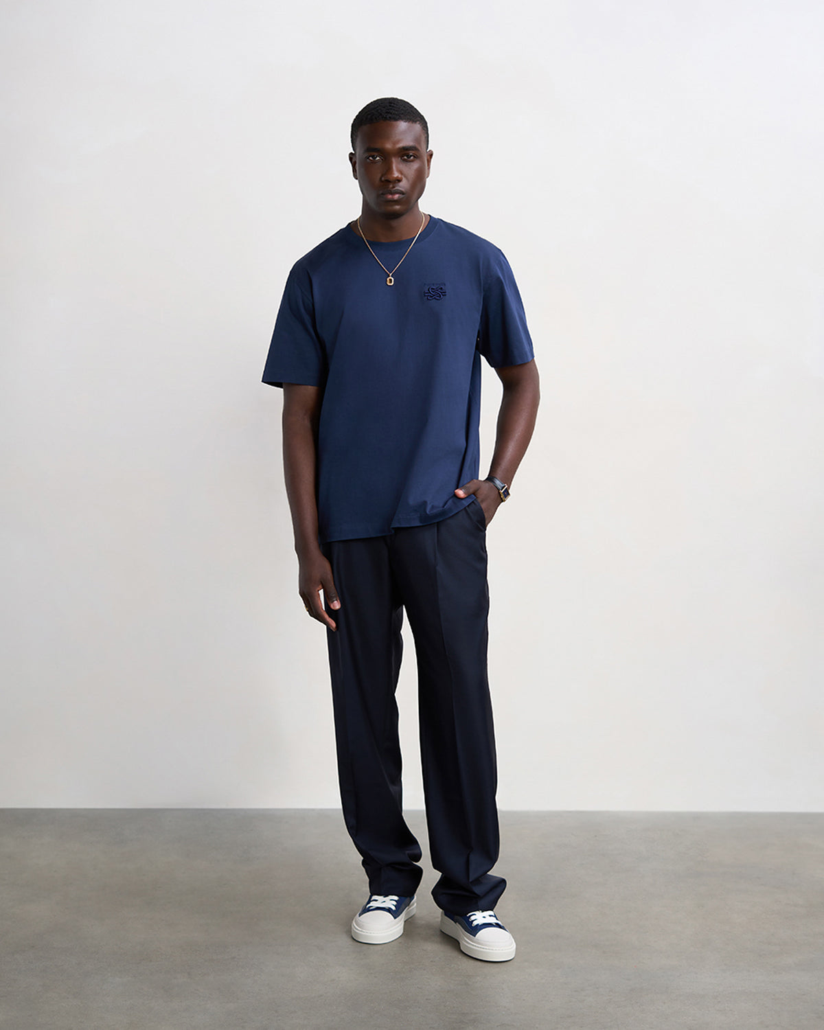 Filling Pieces Embroidered Knot T-shirt Navy coton bio