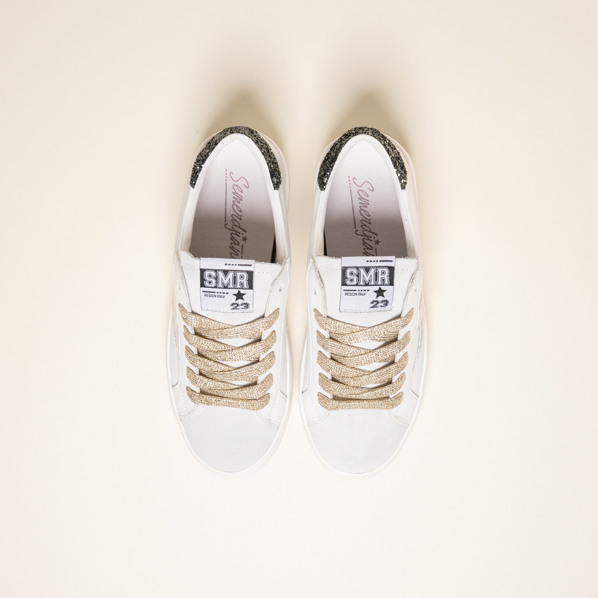 SMR Maya E479 Baskets Blanc Champagne Cuir