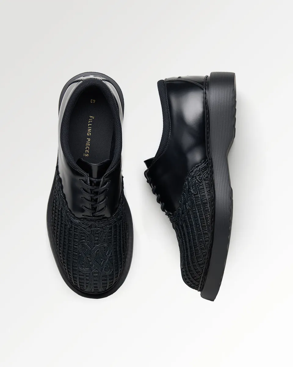 Filling Pieces Bulky Derby Panier derby cuir tressé noir Black