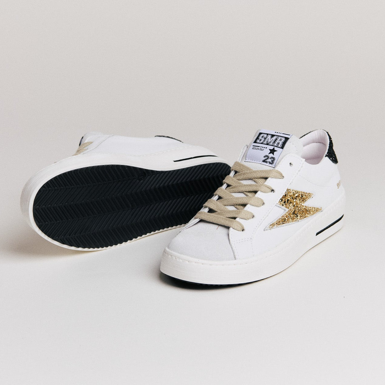 SMR Semerdjian Maya 8672 baskets cuir blanc or noir