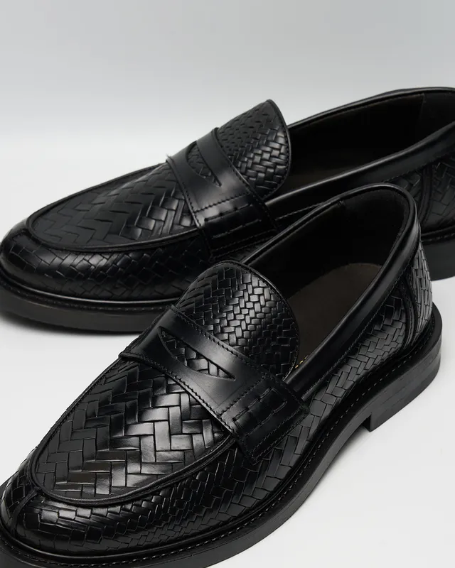 Filling Pieces Woven Twist mocassin cuir noir tressé