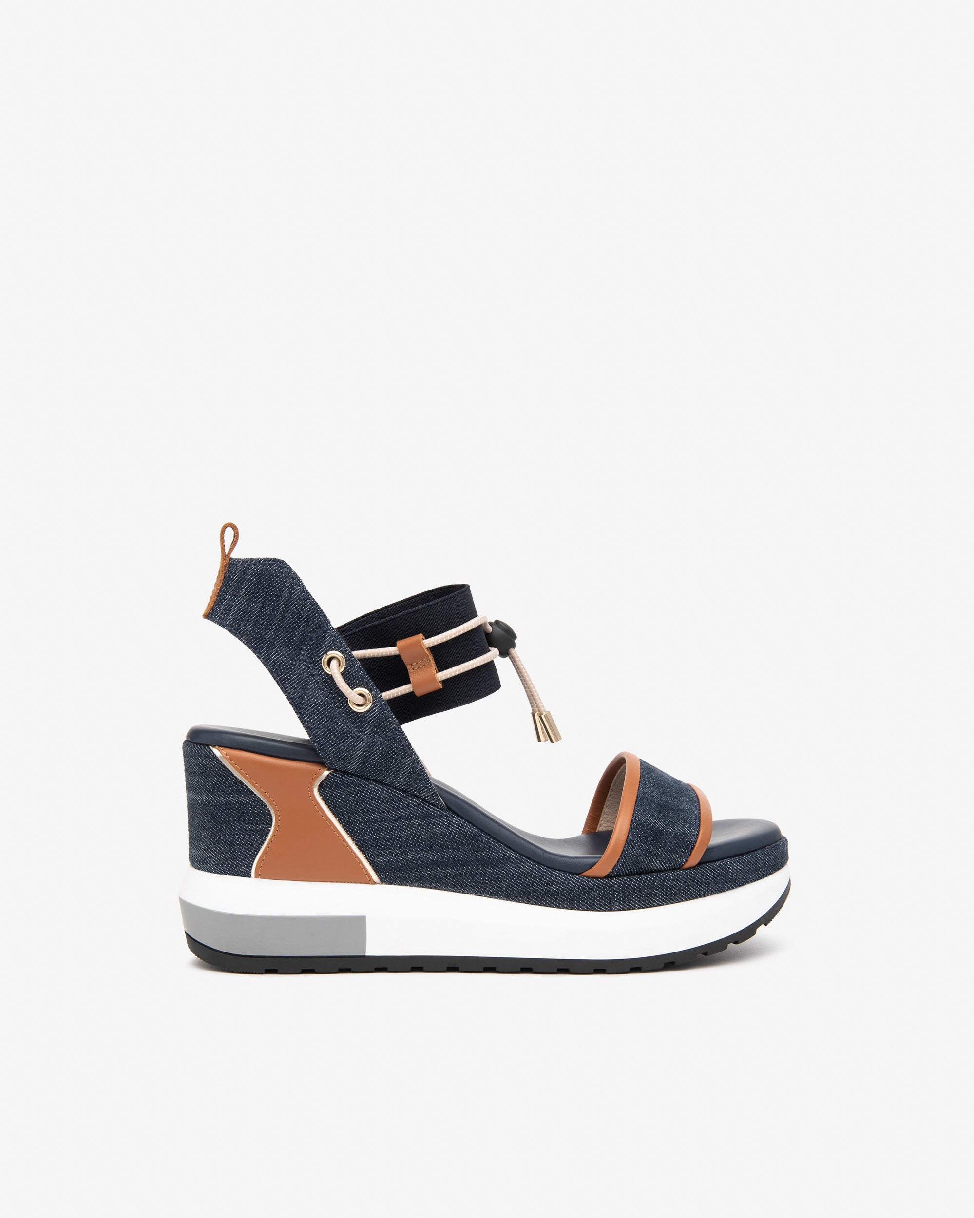 NeroGiardini Sandales Denim Cuir Femme Compensée 8 cm