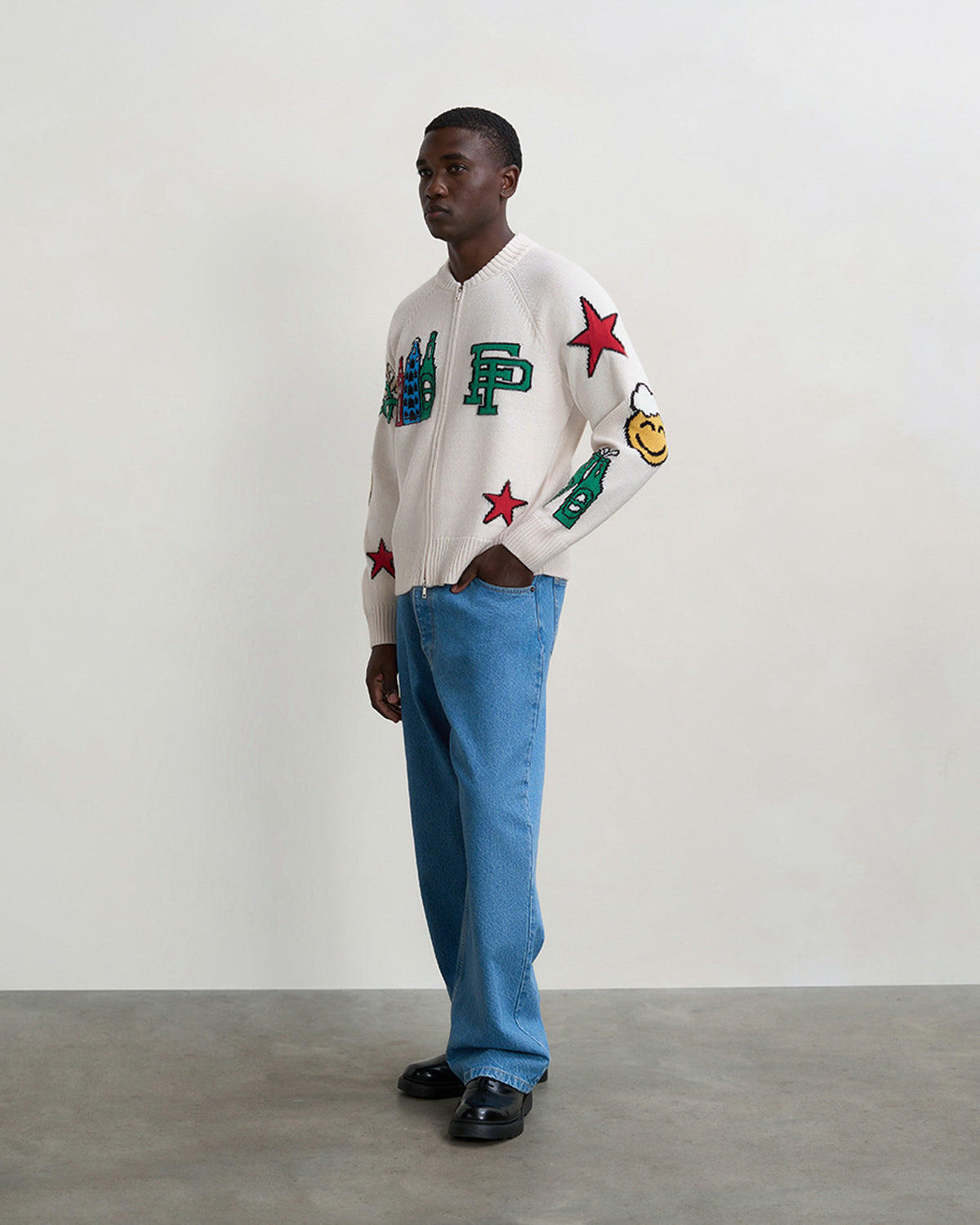 Filling Pieces Heineken gilet zippé blanc laine jacquard