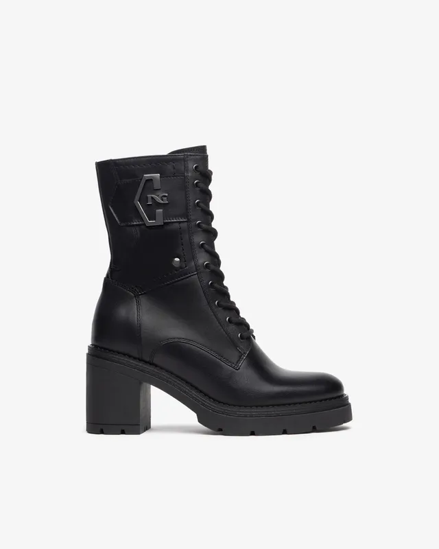 NeroGiardini Bottines Femme en Cuir Combat Boots Hiver