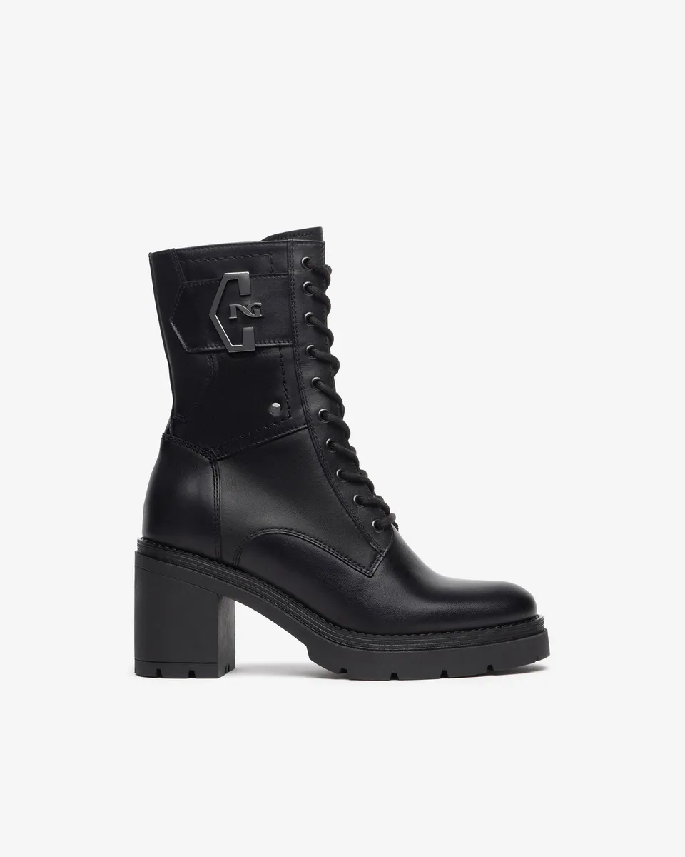 NeroGiardini Bottines Femme en Cuir Combat Boots Hiver