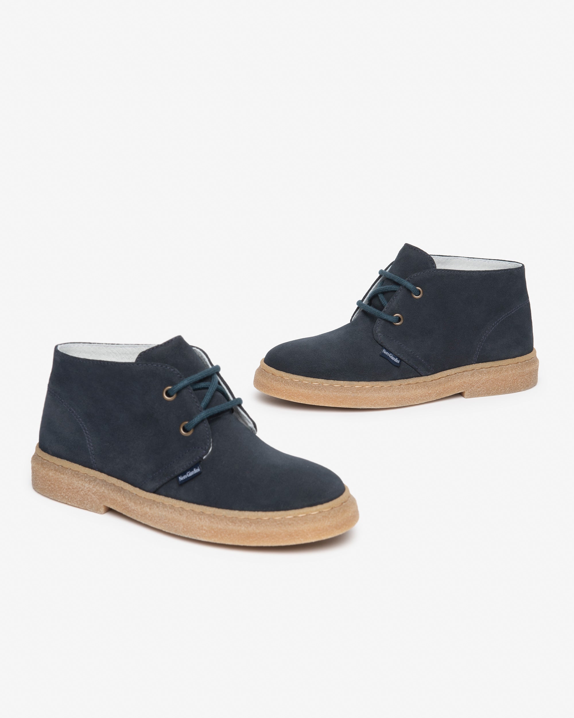 NeroGiardini Bottes Garçon Cuir Velours Desert Lacets