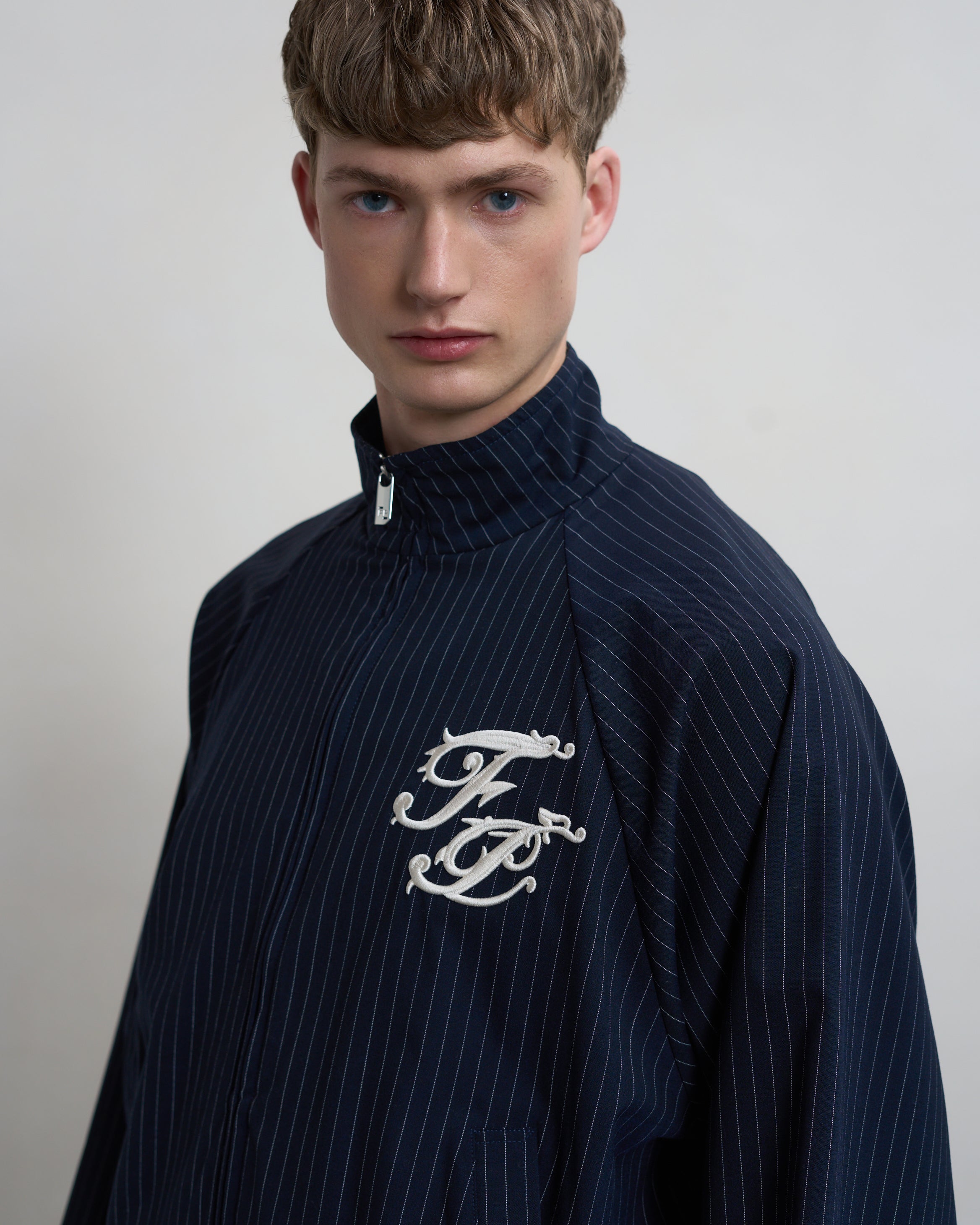 Filling Pieces Track Jacket Pinstripe Blue veste laine