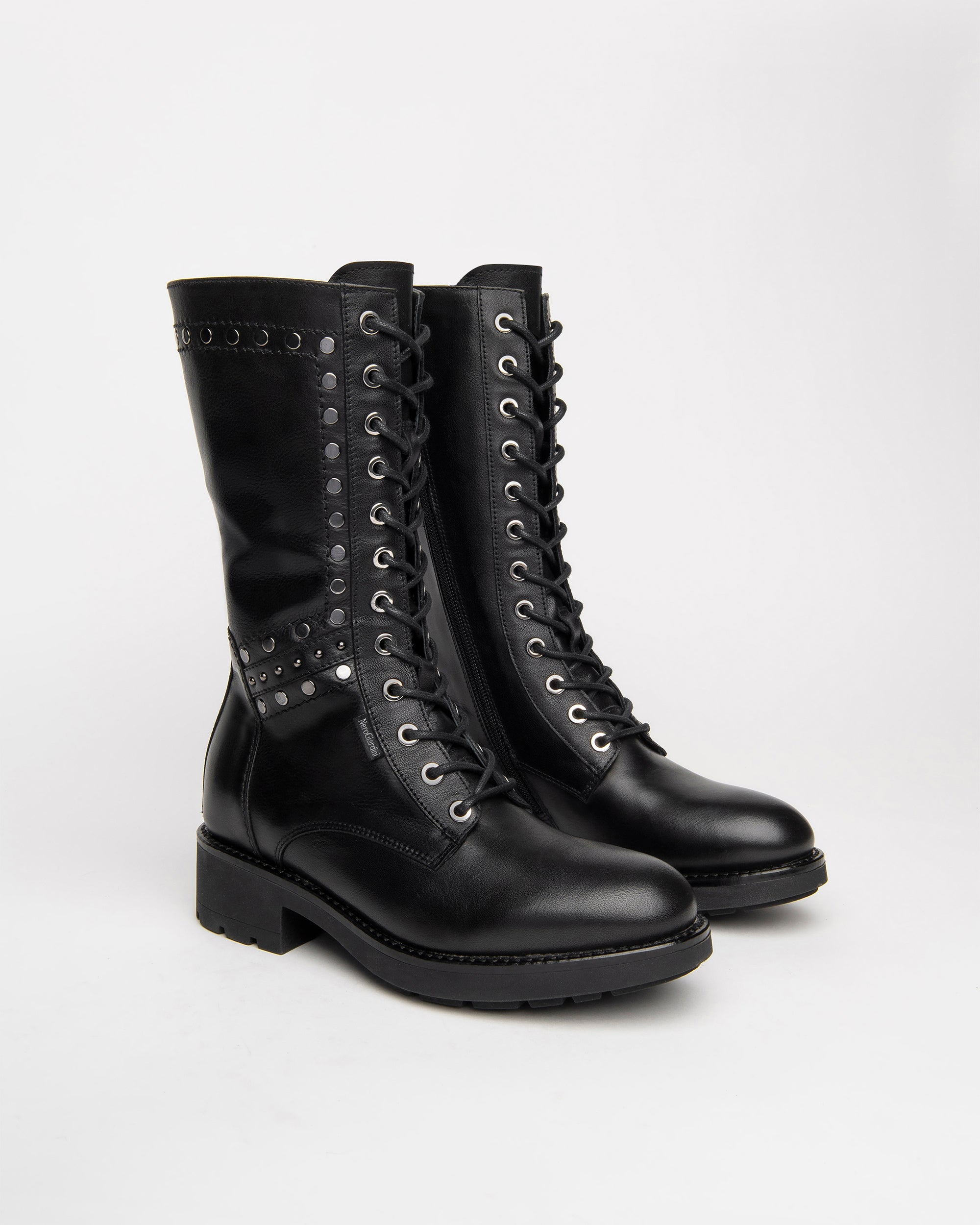 NeroGiardini Bottes Femme Cuir Lacets Mi-Mollet 35-41