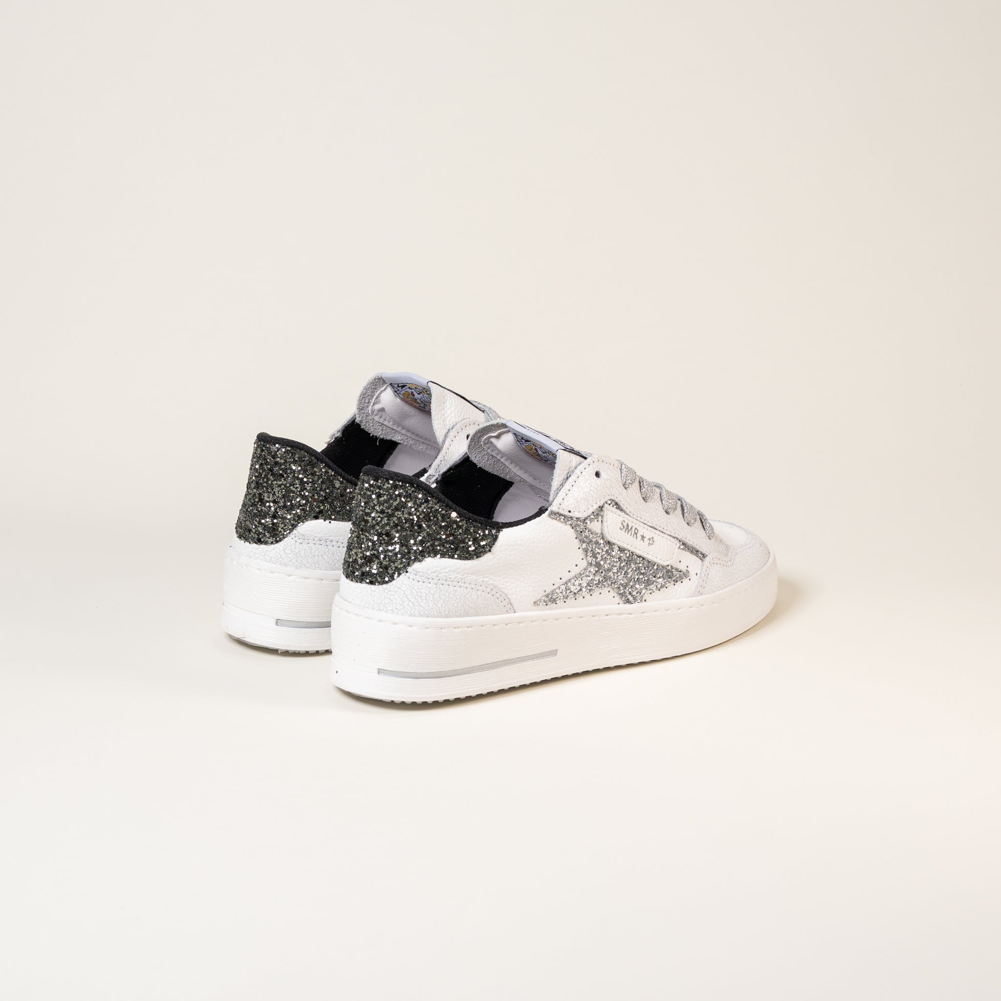 SMR Ale E478 baskets cuir blanc glitter anthracite argent