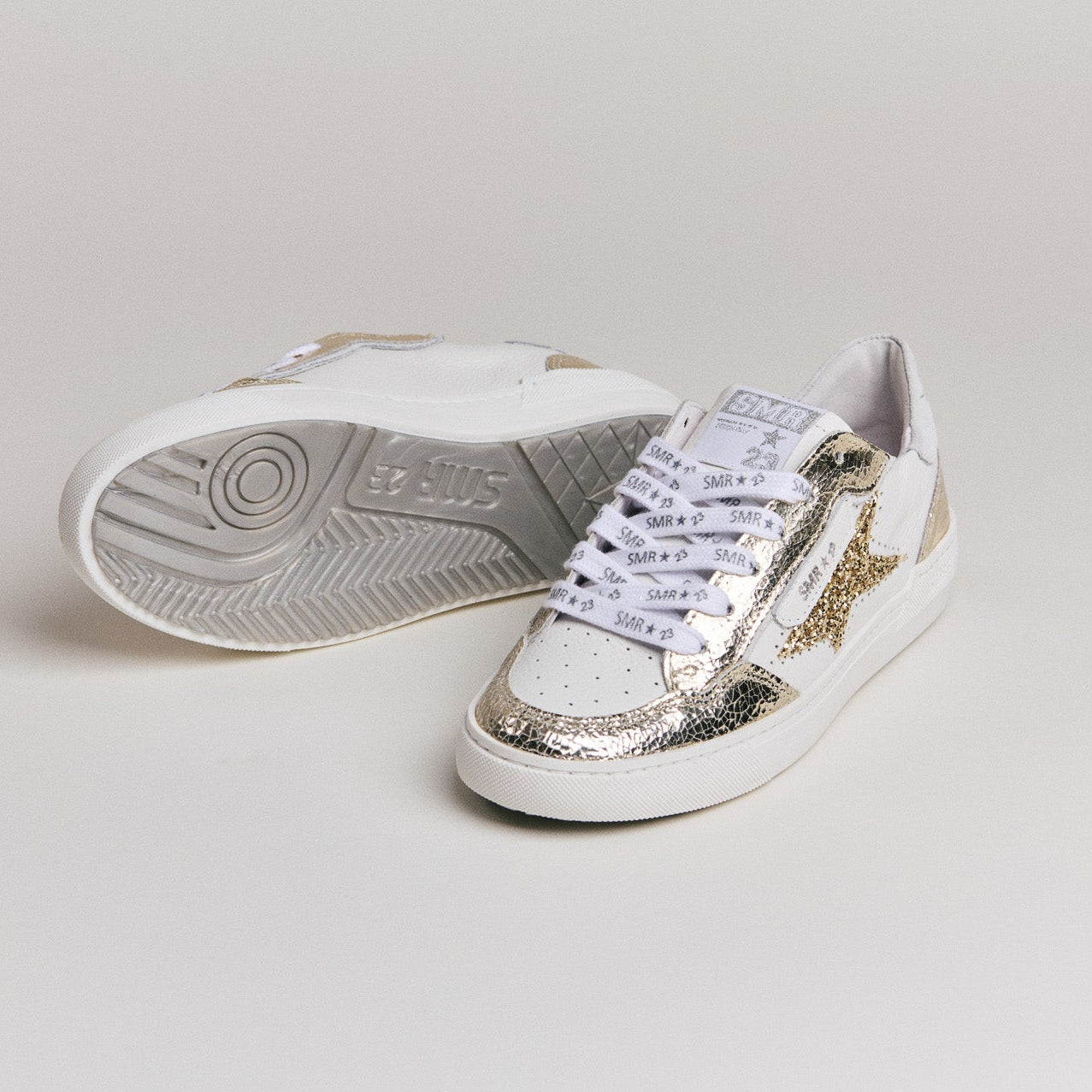 SMR Ale D610 basket cuir blanc glitter doré