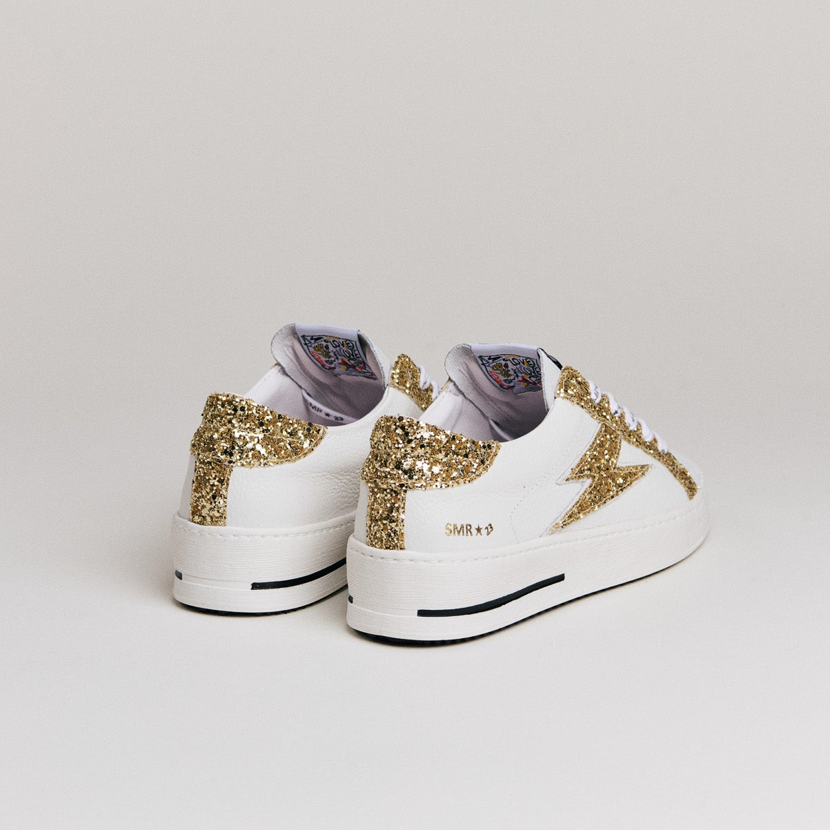 SMR Maya D600 baskets cuir blanc or semelle épaisse