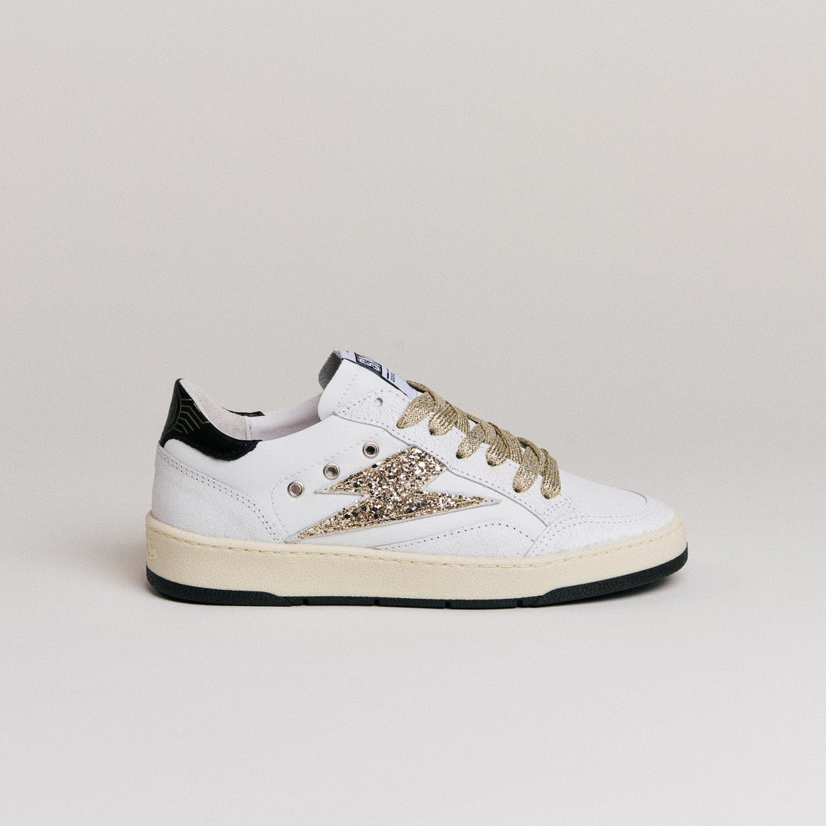 SMR Dany D586 baskets cuir blanc or glitter