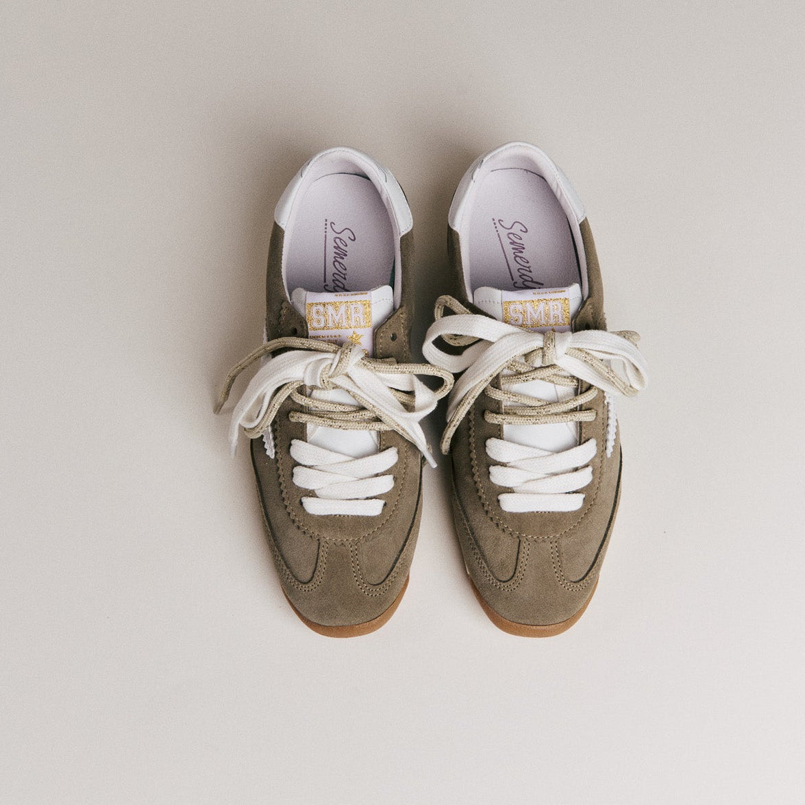 SMR Semerdjian Joyce D618 basket daim kaki blanc