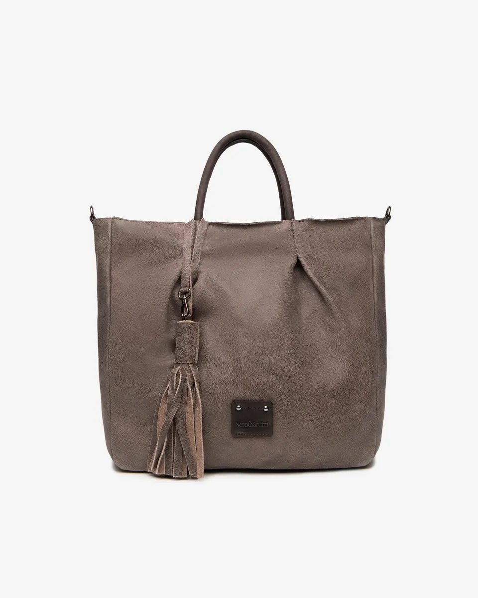 NeroGiardini Cabas Femme Cuir Souple Bandoulière Pompon