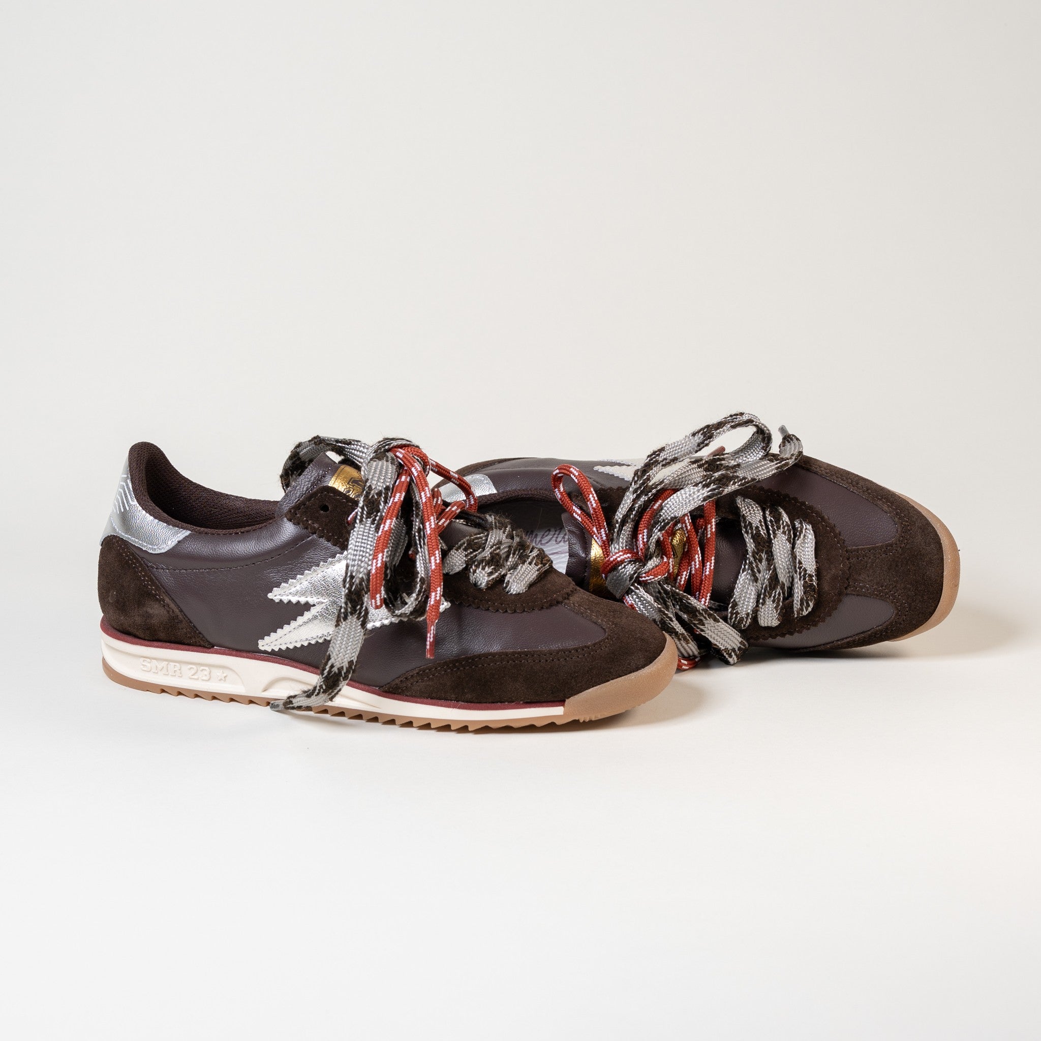 SMR Joyce E321 baskets marron taille 38 cuir argent