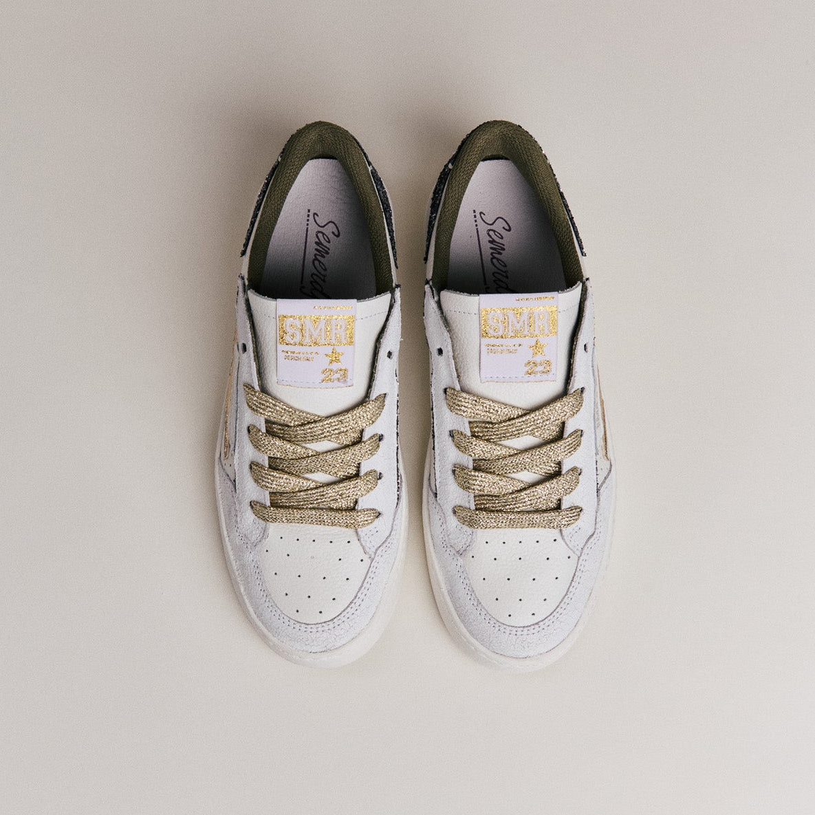 SMR Ale C823 baskets cuir blanc glitter doré