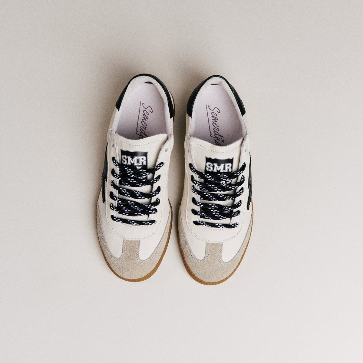 SMR Emily D332 baskets cuir blanc noir daim