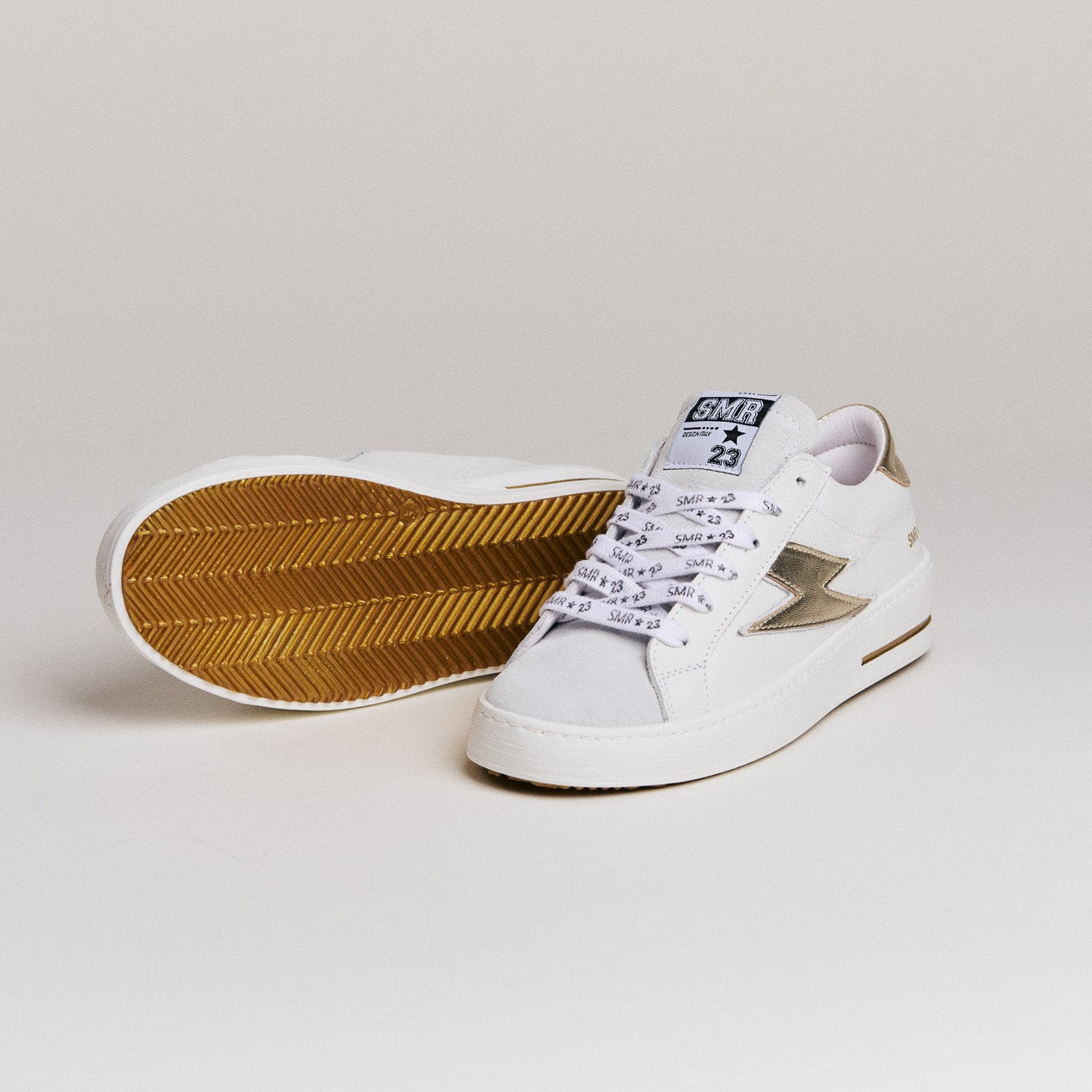 SMR Semerdjian Maya D601 basket cuir blanc or