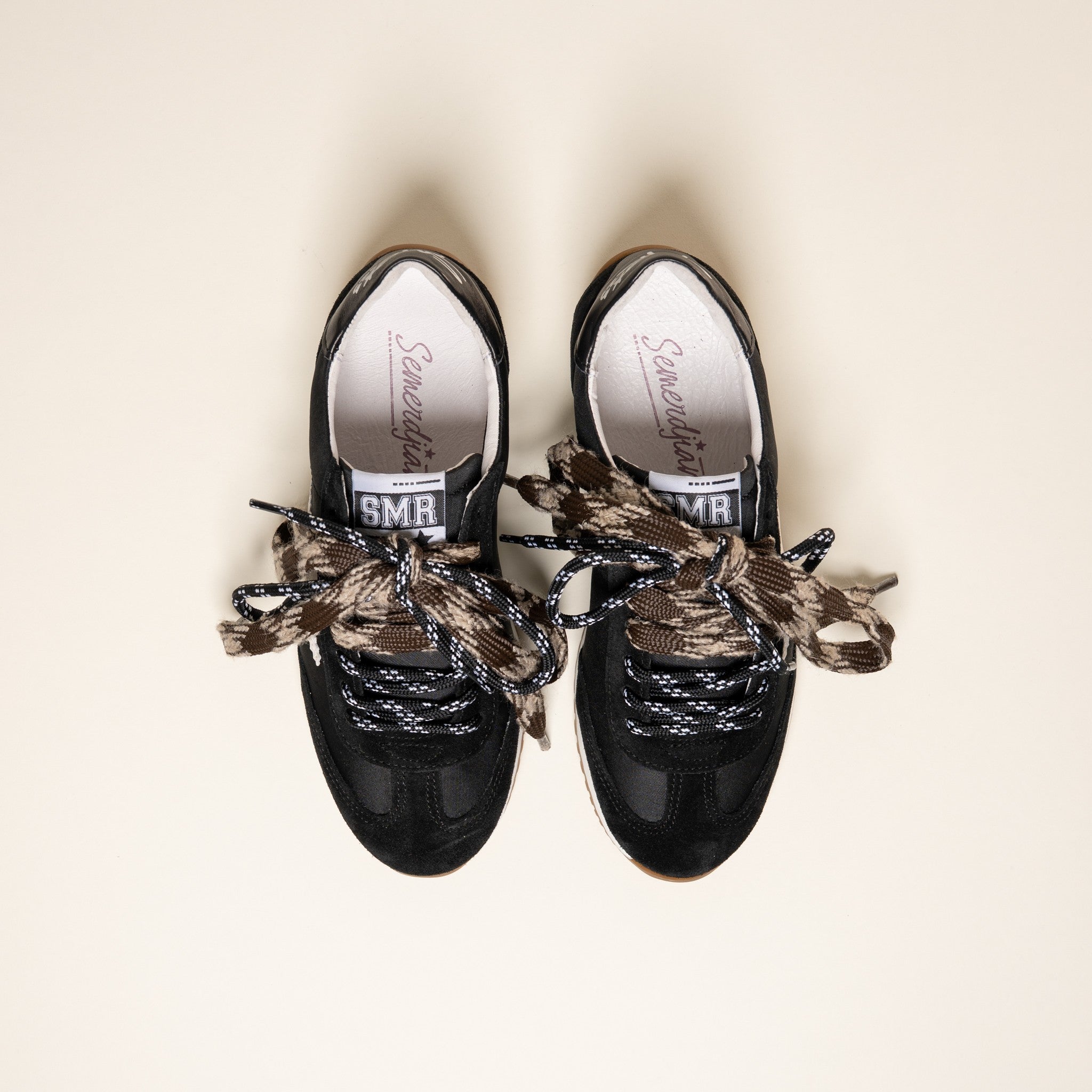SMR June E277 baskets noir blanc toile et cuir