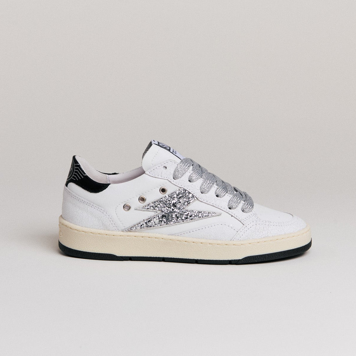 SMR Dany D585 baskets cuir blanc argent glitter
