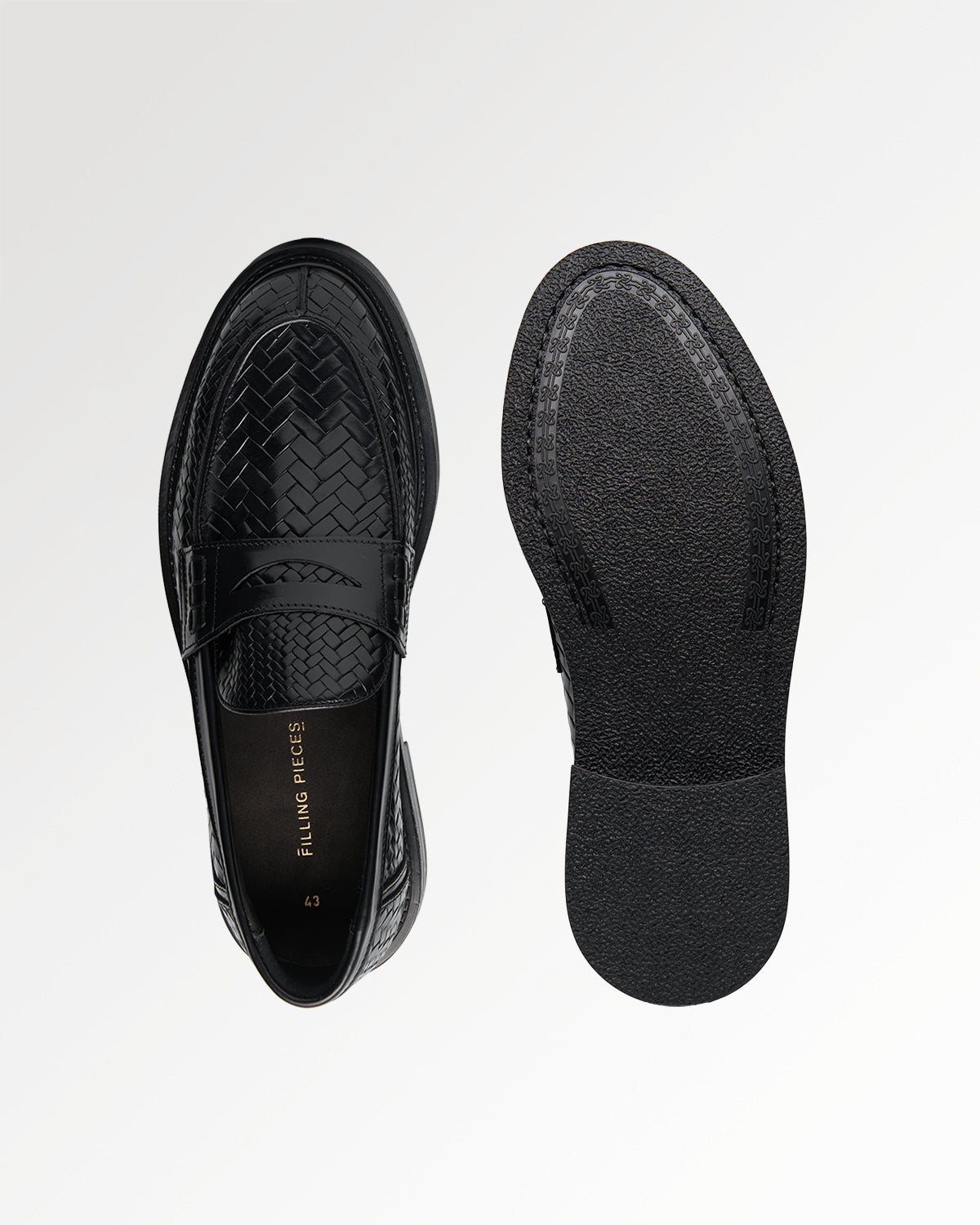 Filling Pieces Woven Twist mocassin cuir noir tressé