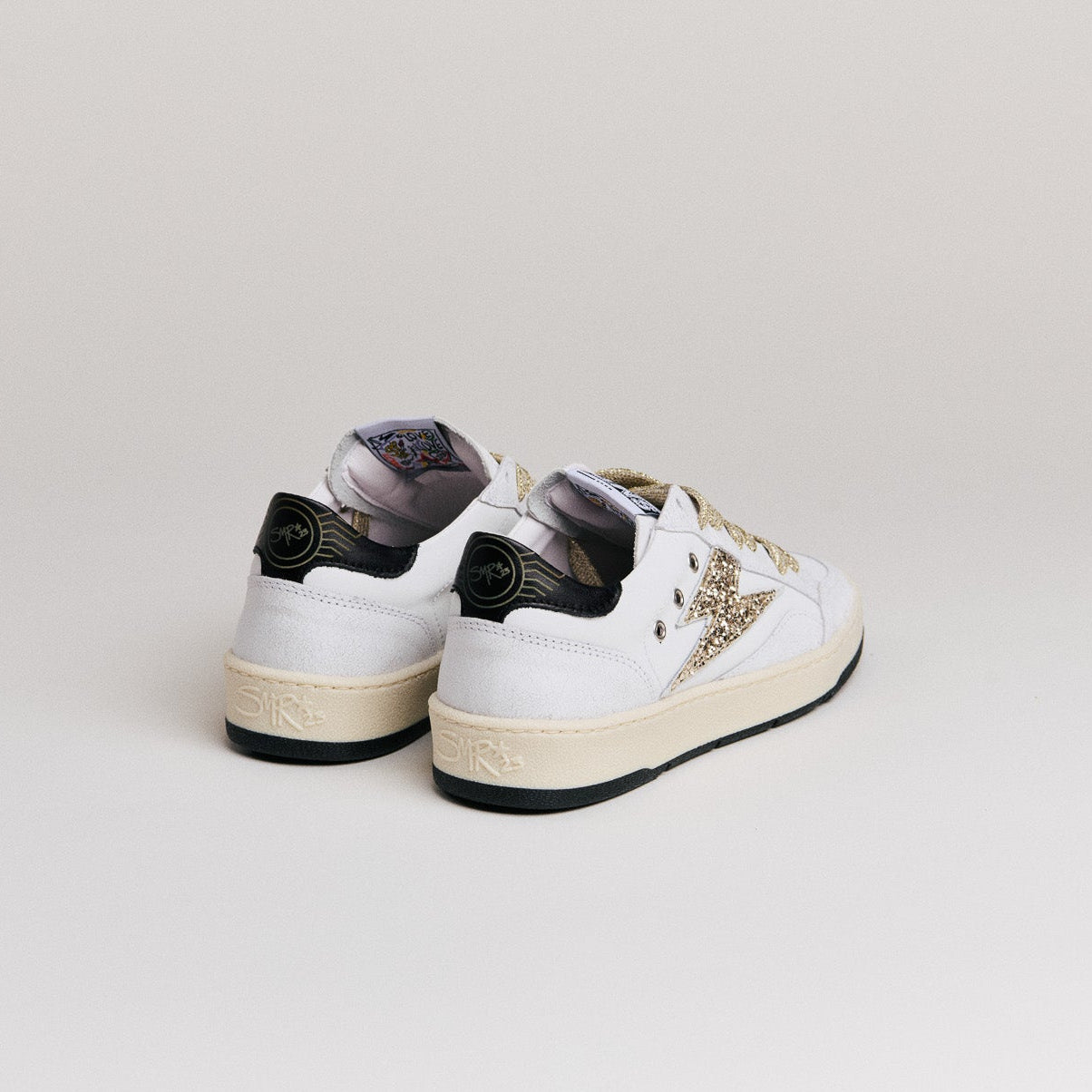 SMR Dany D586 baskets cuir blanc or glitter