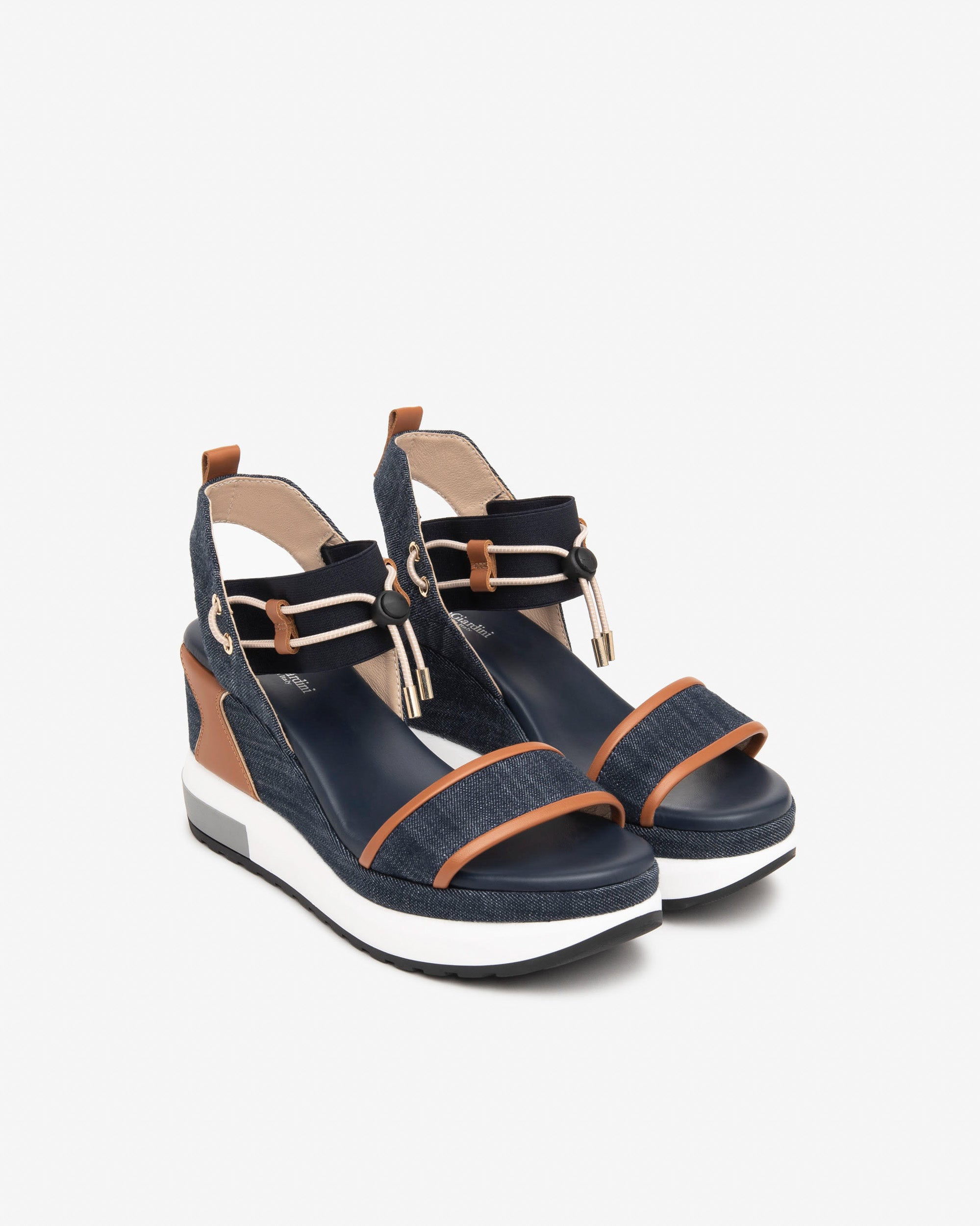 NeroGiardini Sandales Denim Cuir Femme Compensée 8 cm