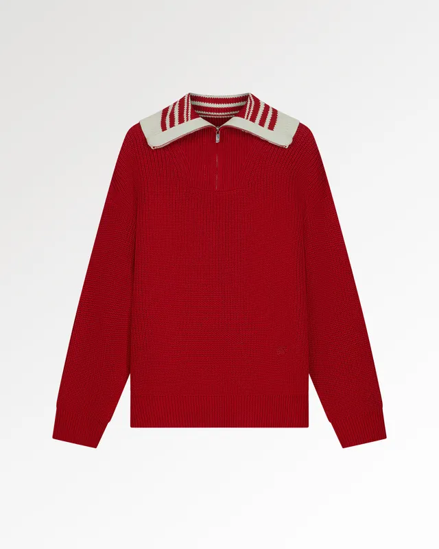 Filling Pieces Zip Knit Fisherman pull Scarlet Red zip