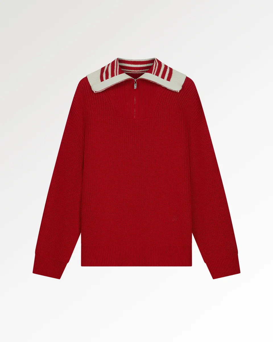 Filling Pieces Zip Knit Fisherman pull Scarlet Red zip